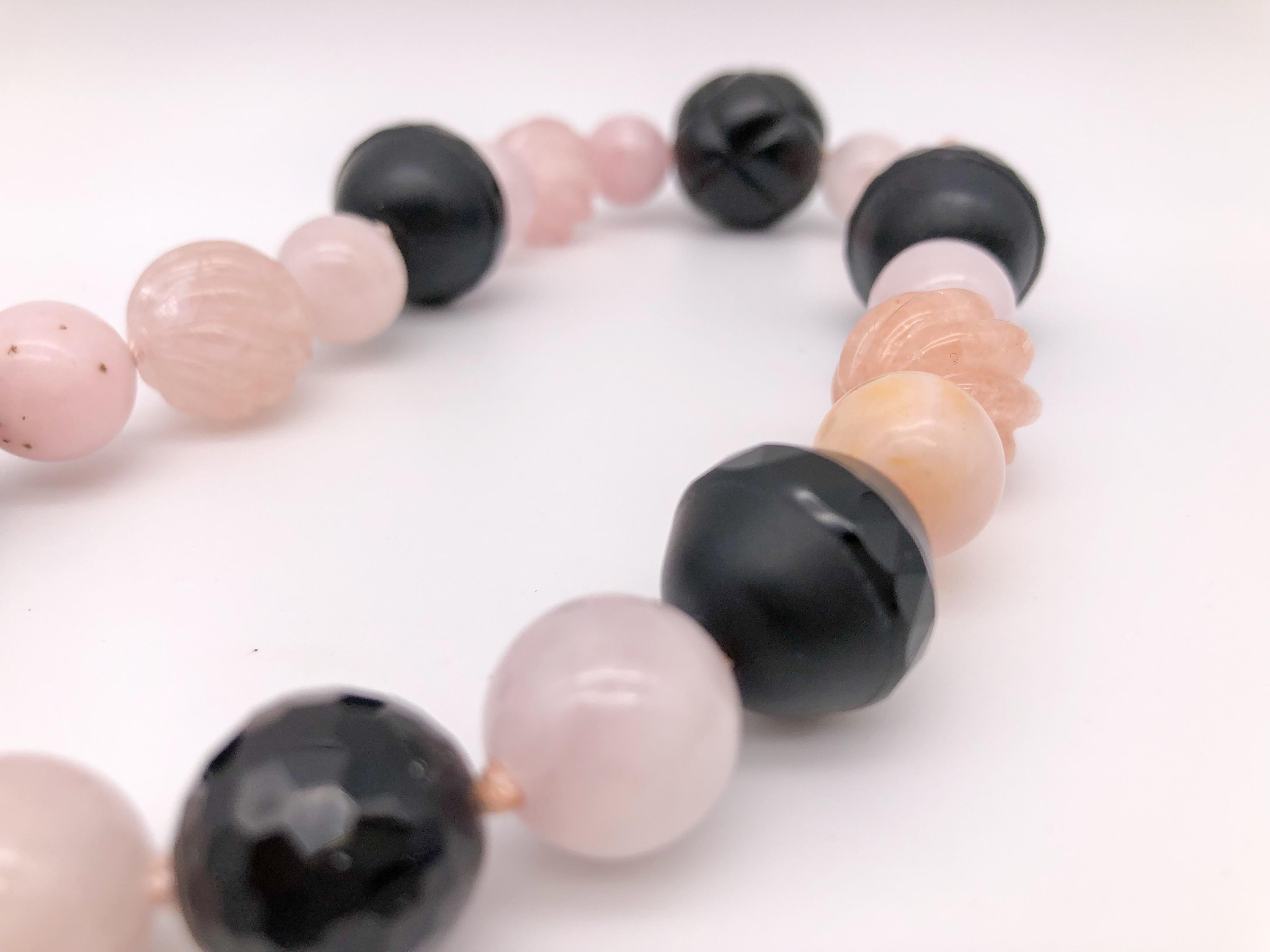 A.Jeschel Fine Morganite , Opal and Onyx Necklace For Sale 1