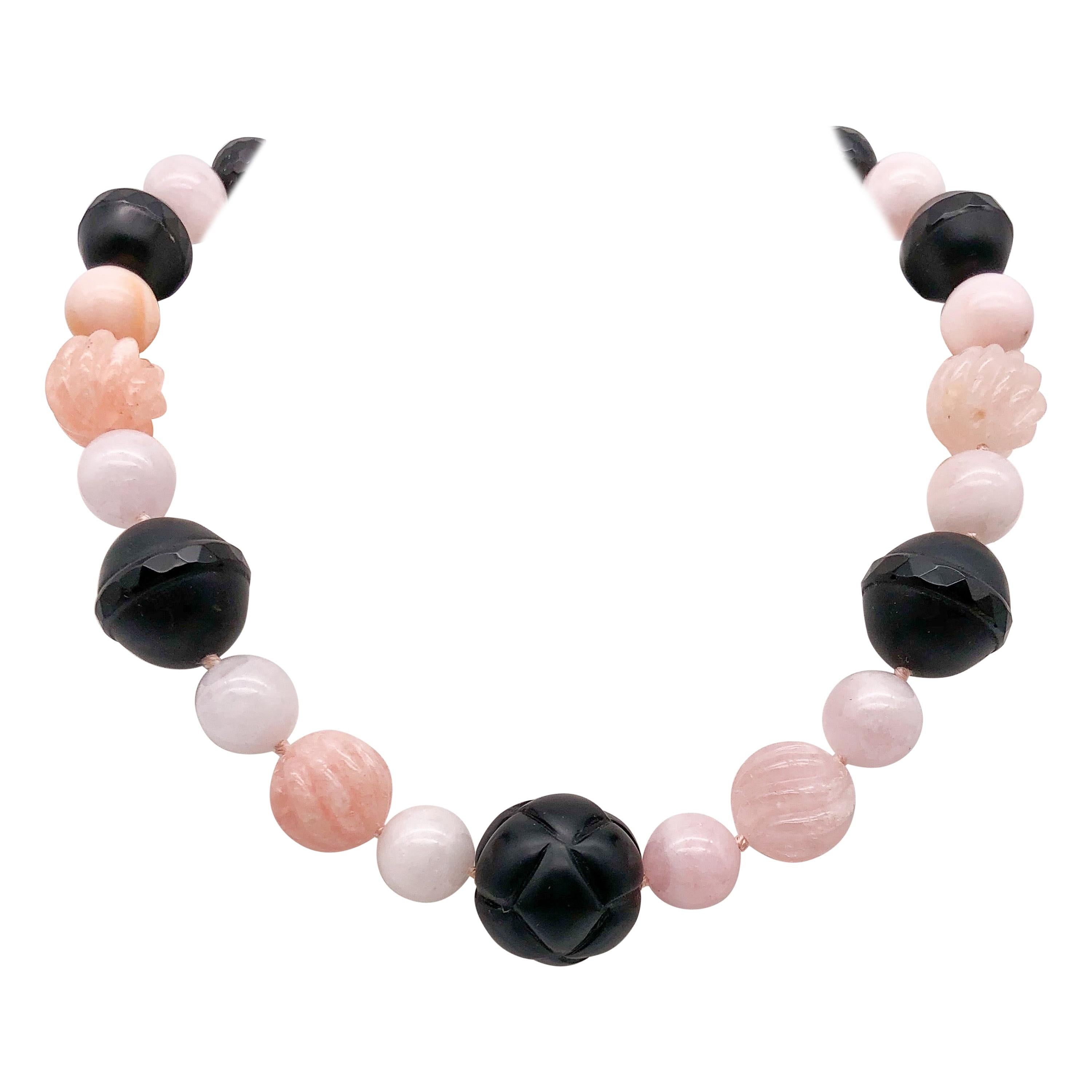 A.Jeschel Fine Morganite , Opal and Onyx Necklace For Sale
