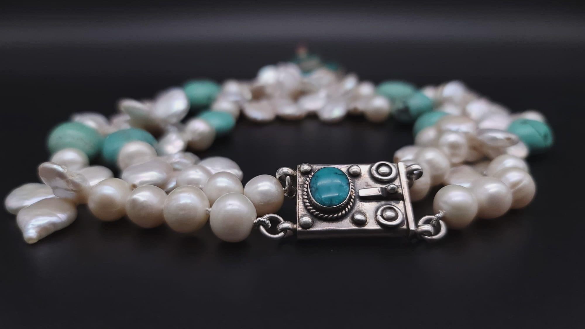 A.Jeschel Flattering Turquoise and Pearl necklace. For Sale 4
