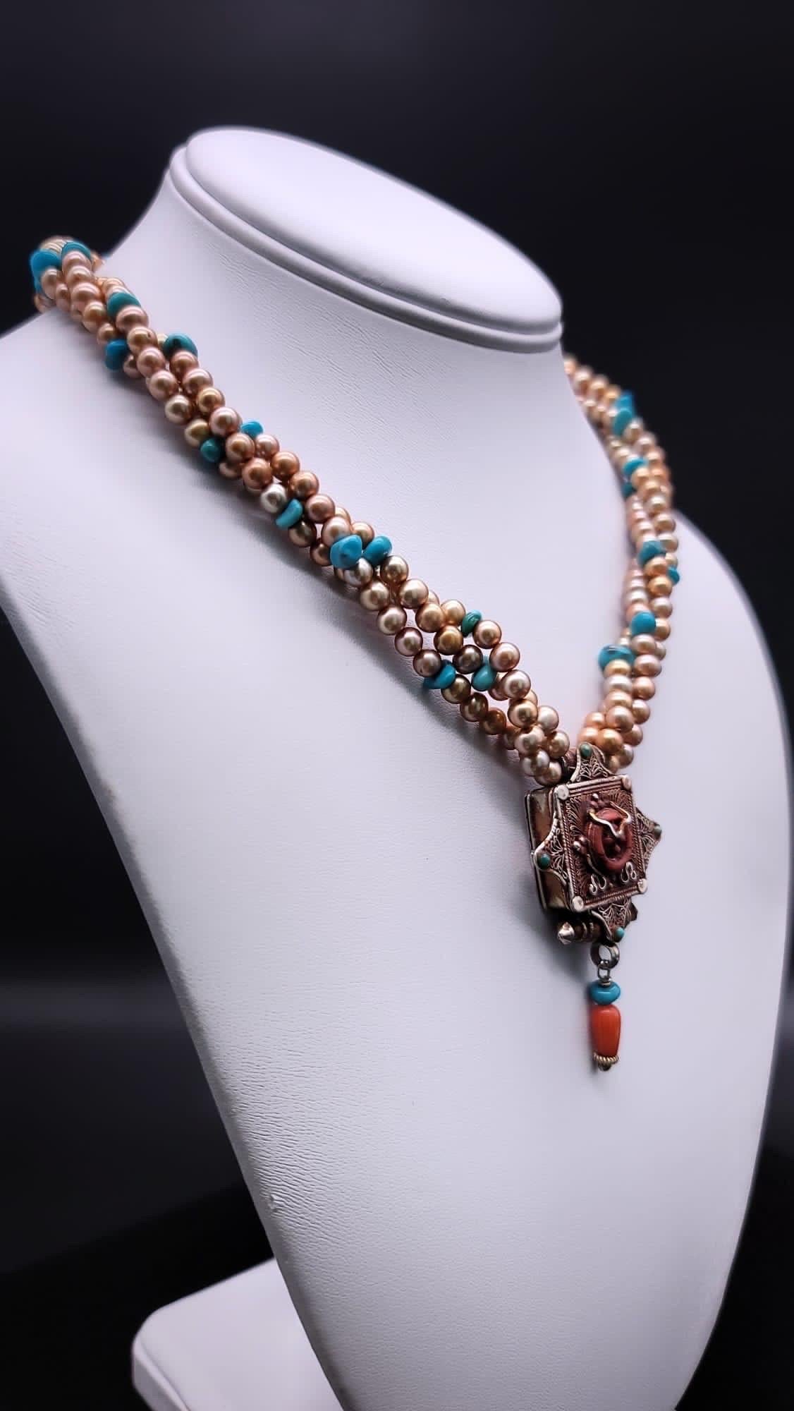 A.Jeschel  Stunning Freswater pearl necklace with a Vintage Tibetan pendant . For Sale 9