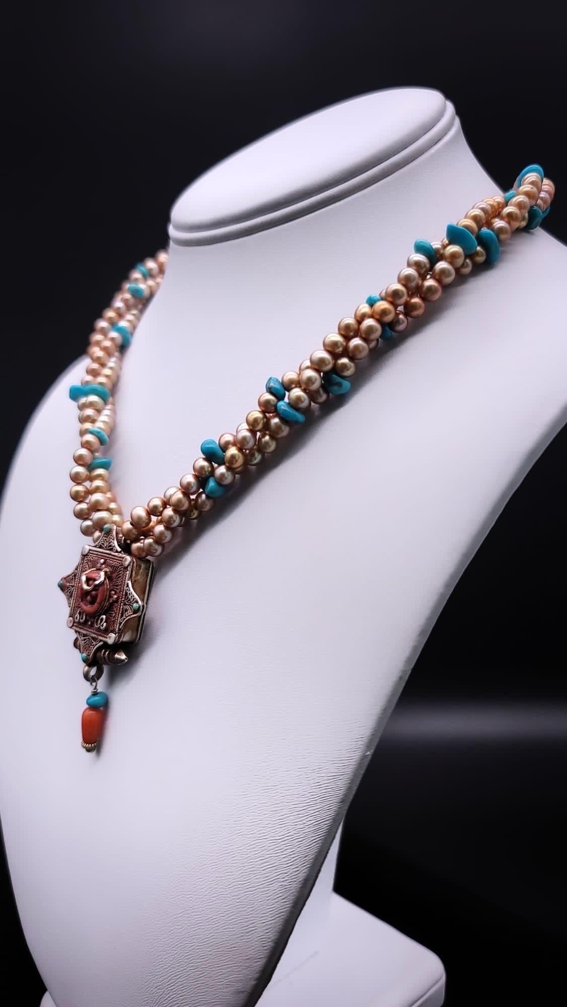 A.Jeschel  Stunning Freswater pearl necklace with a Vintage Tibetan pendant . For Sale 10