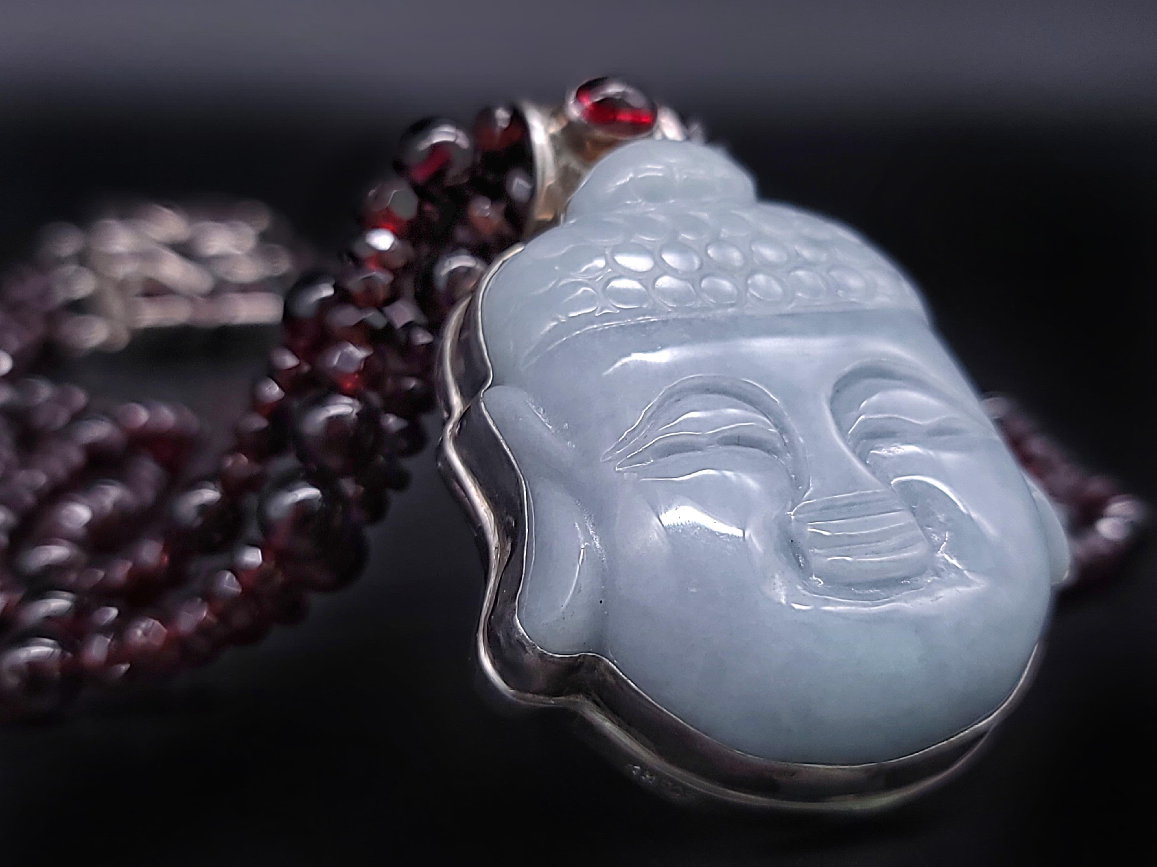 A.Jeschel  Garnet with a Jade carved Buddha pendant necklace. 4