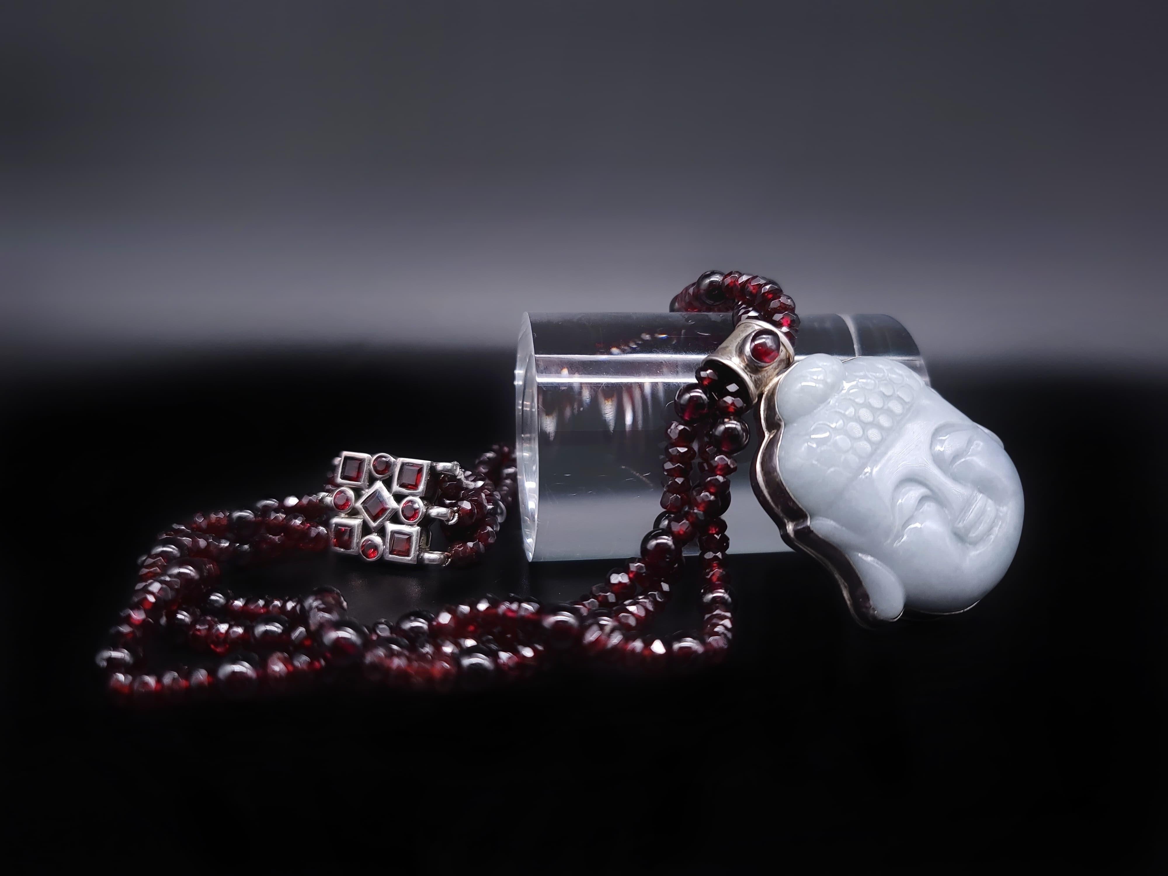 A.Jeschel  Garnet with a Jade carved Buddha pendant necklace. 8