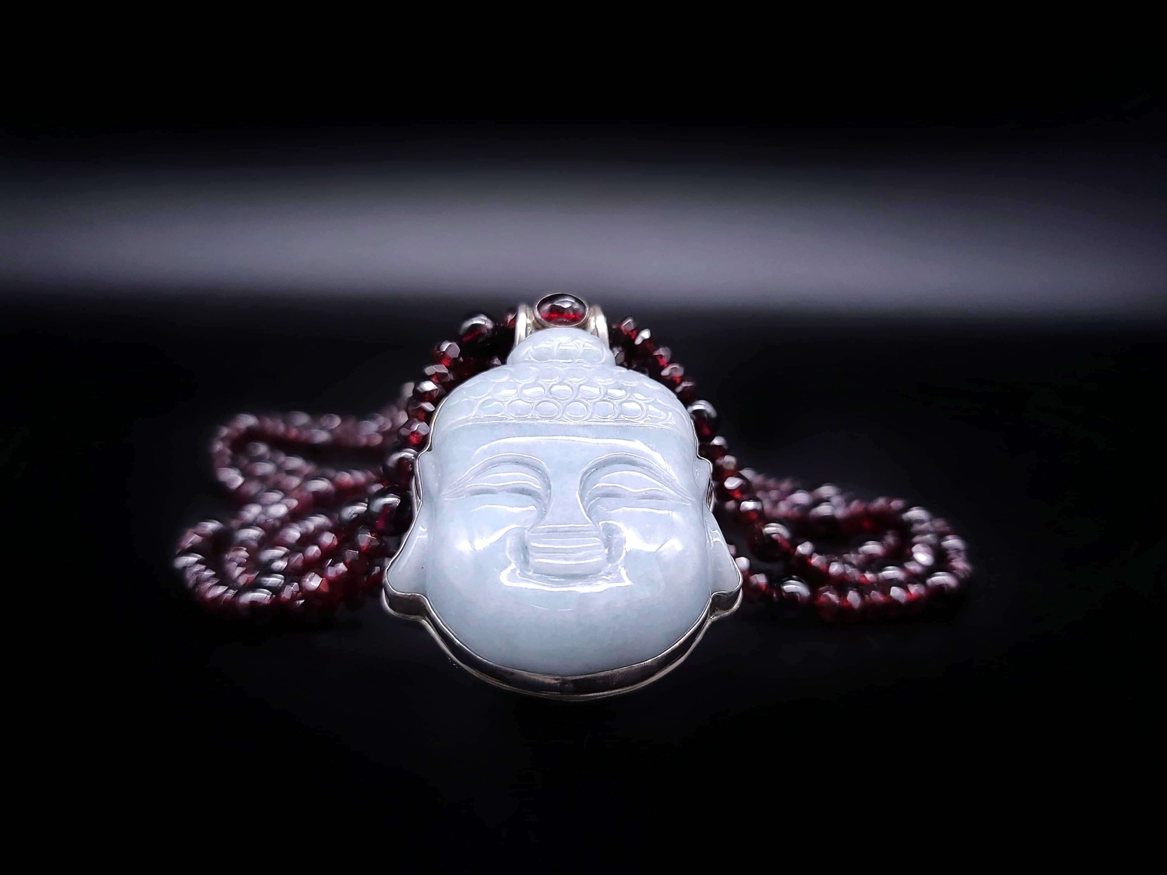 A.Jeschel  Garnet with a Jade carved Buddha pendant necklace. 2