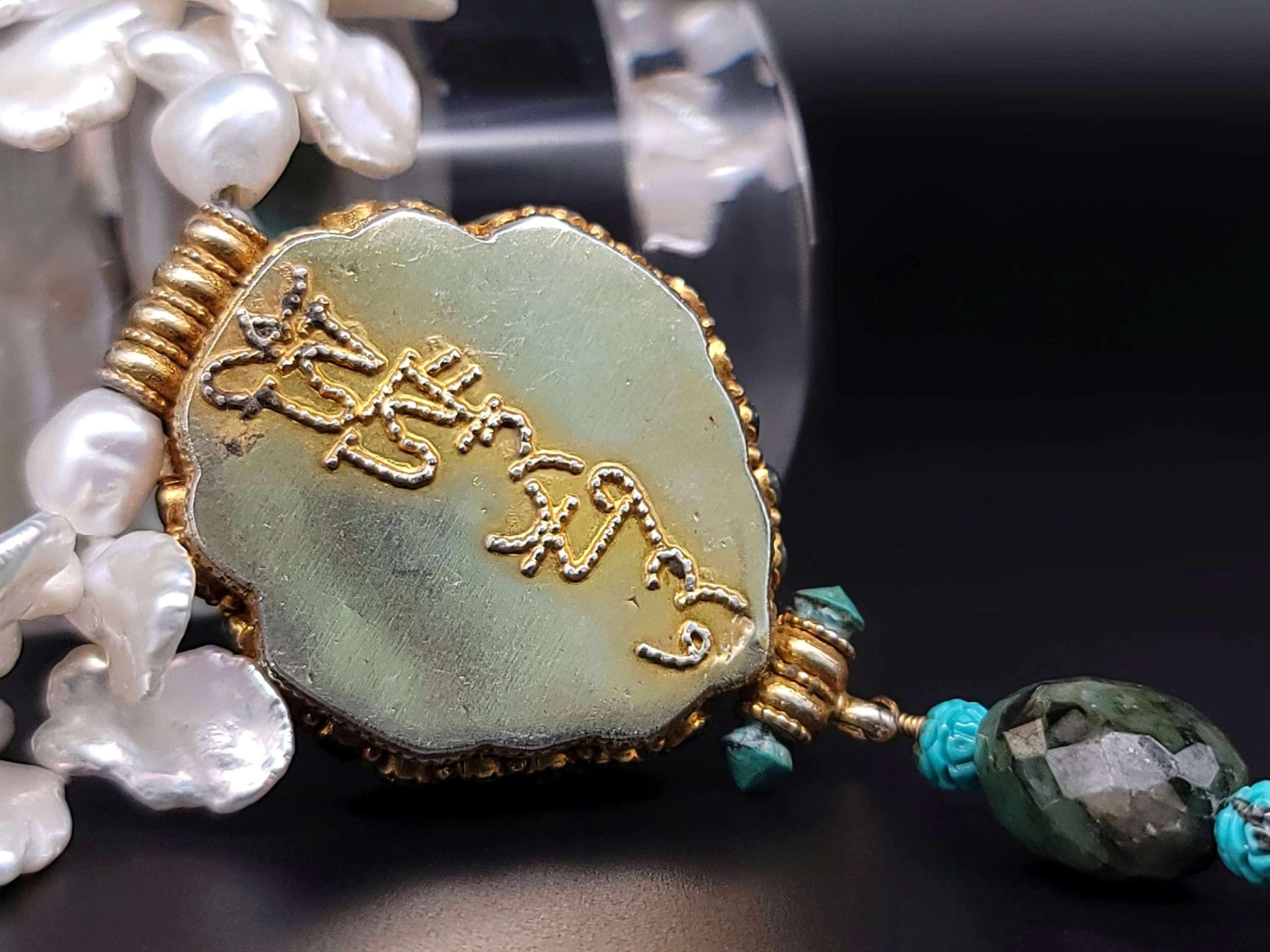 A.Jeschel Ghau Box Pendant Emerald and Freshwater Keshi Pearl Necklace For Sale 1