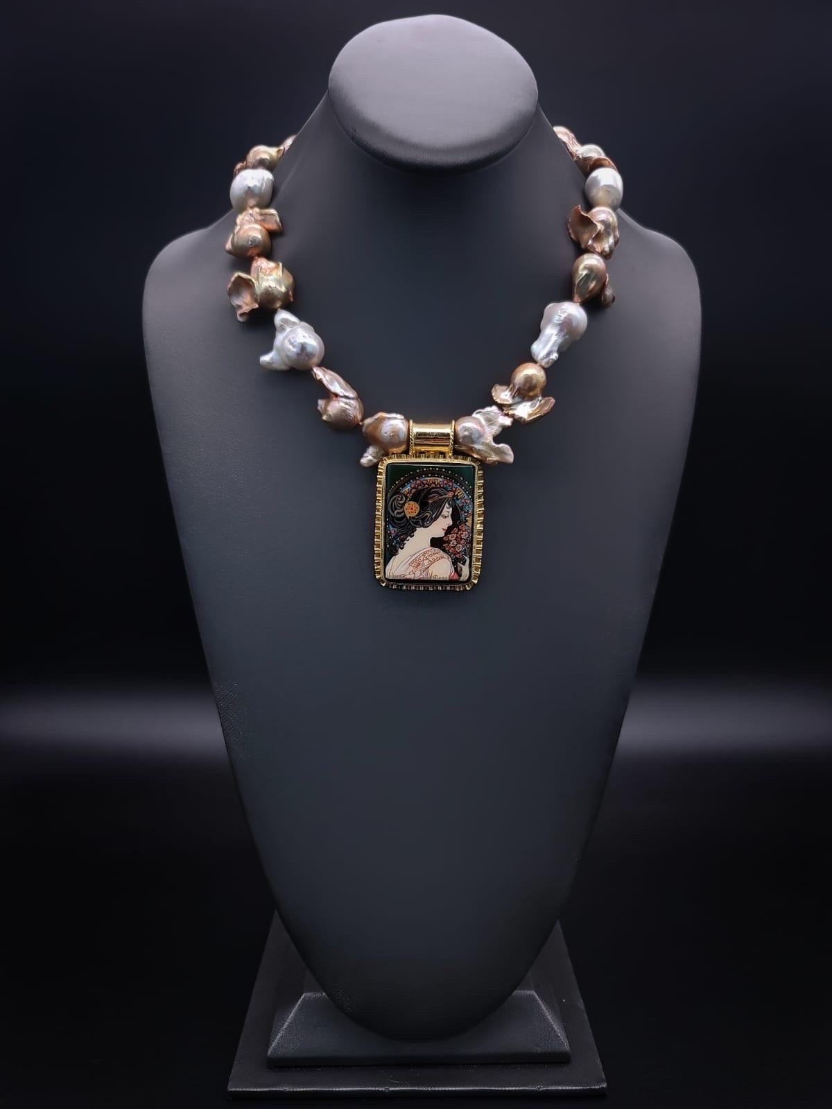 A.Jeschel Glamorous Baroque Pearl with an Art Deco miniature pendant. 4