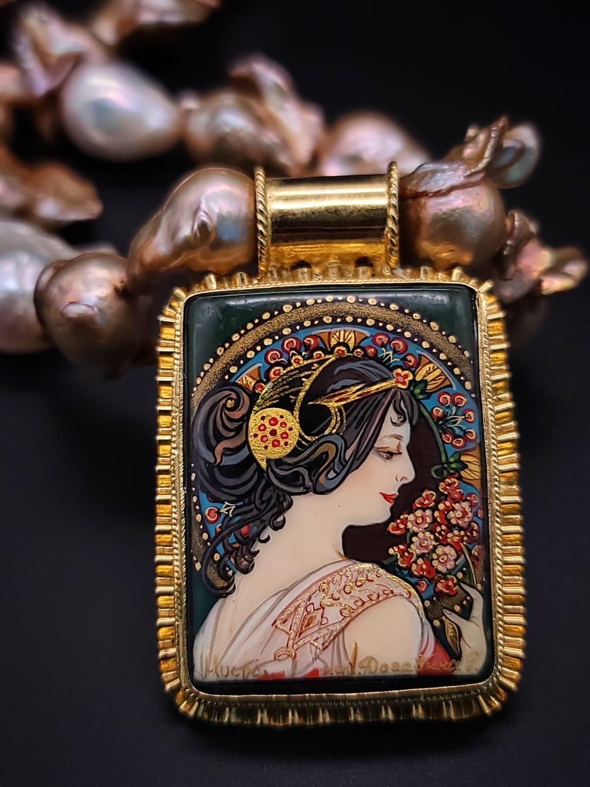 Mixed Cut A.Jeschel Glamorous Baroque Pearl with an Art Deco miniature pendant.