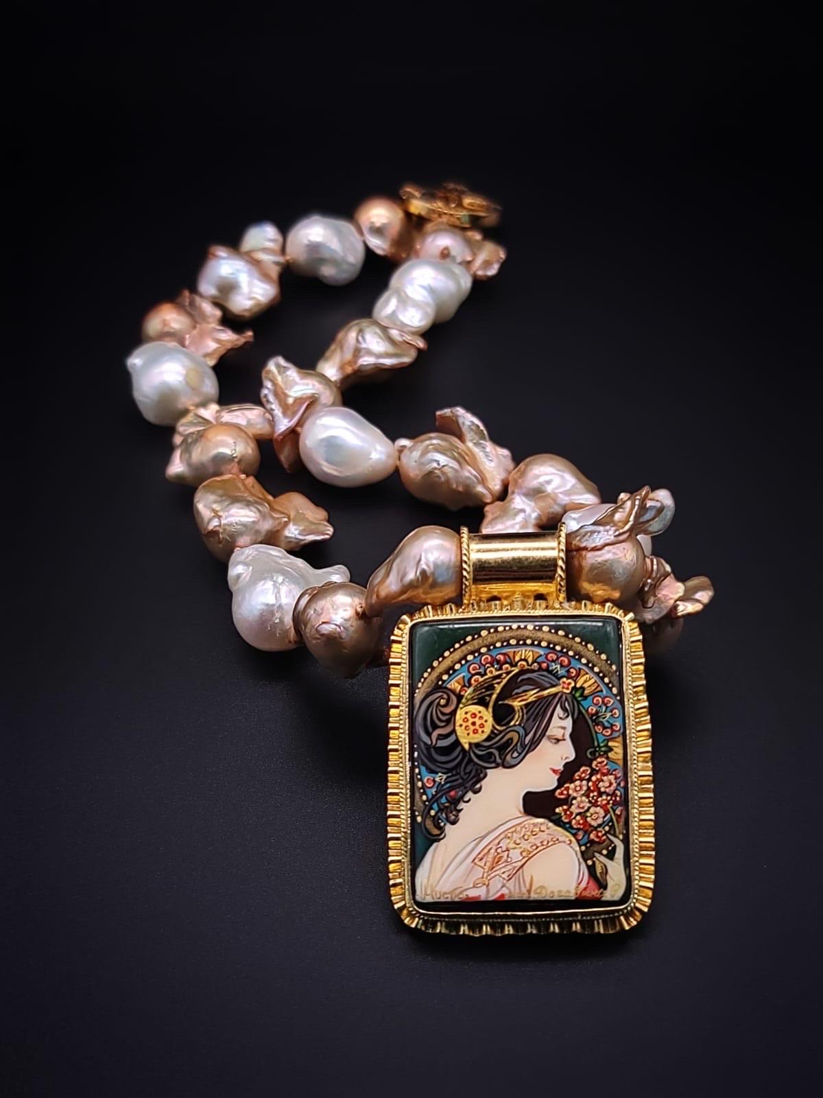 Women's A.Jeschel Glamorous Baroque Pearl with an Art Deco miniature pendant.