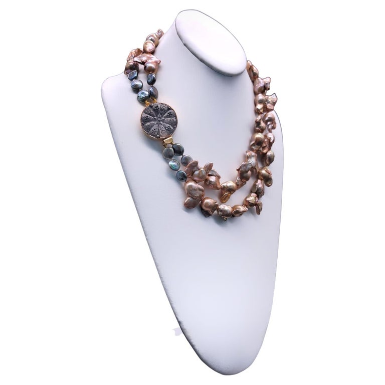 A.Jeschel Glamorous Rose Gold Baroque Pearl Necklace. For Sale at 1stDibs