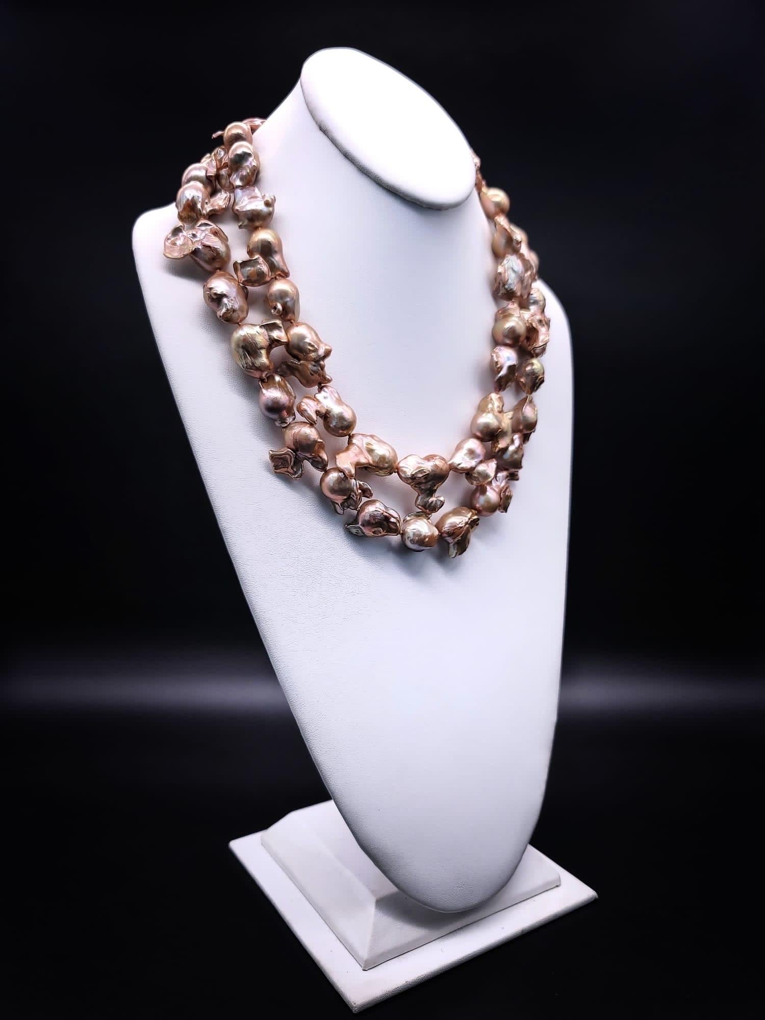 A.Jeschel Gold Baroque Pearl Necklace with a signature clasp. In New Condition In Miami, FL