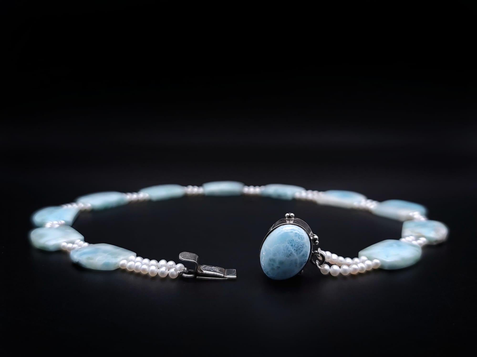 A.Jeschel Wunderschöne natürliche Larimar-Teller-Halskette. im Angebot 4