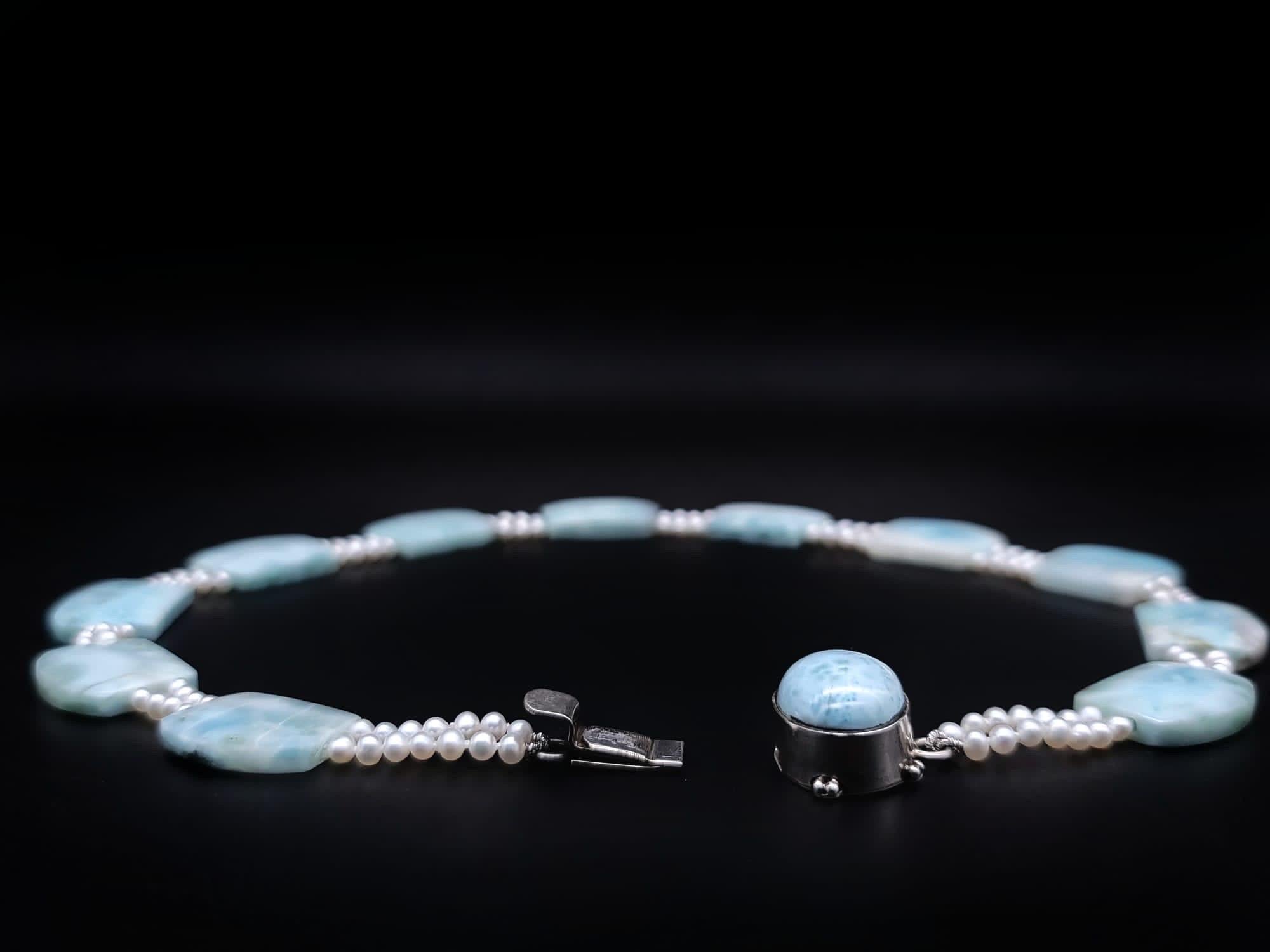 A.Jeschel Splendida collana di piastre di Larimar naturale. in vendita 6