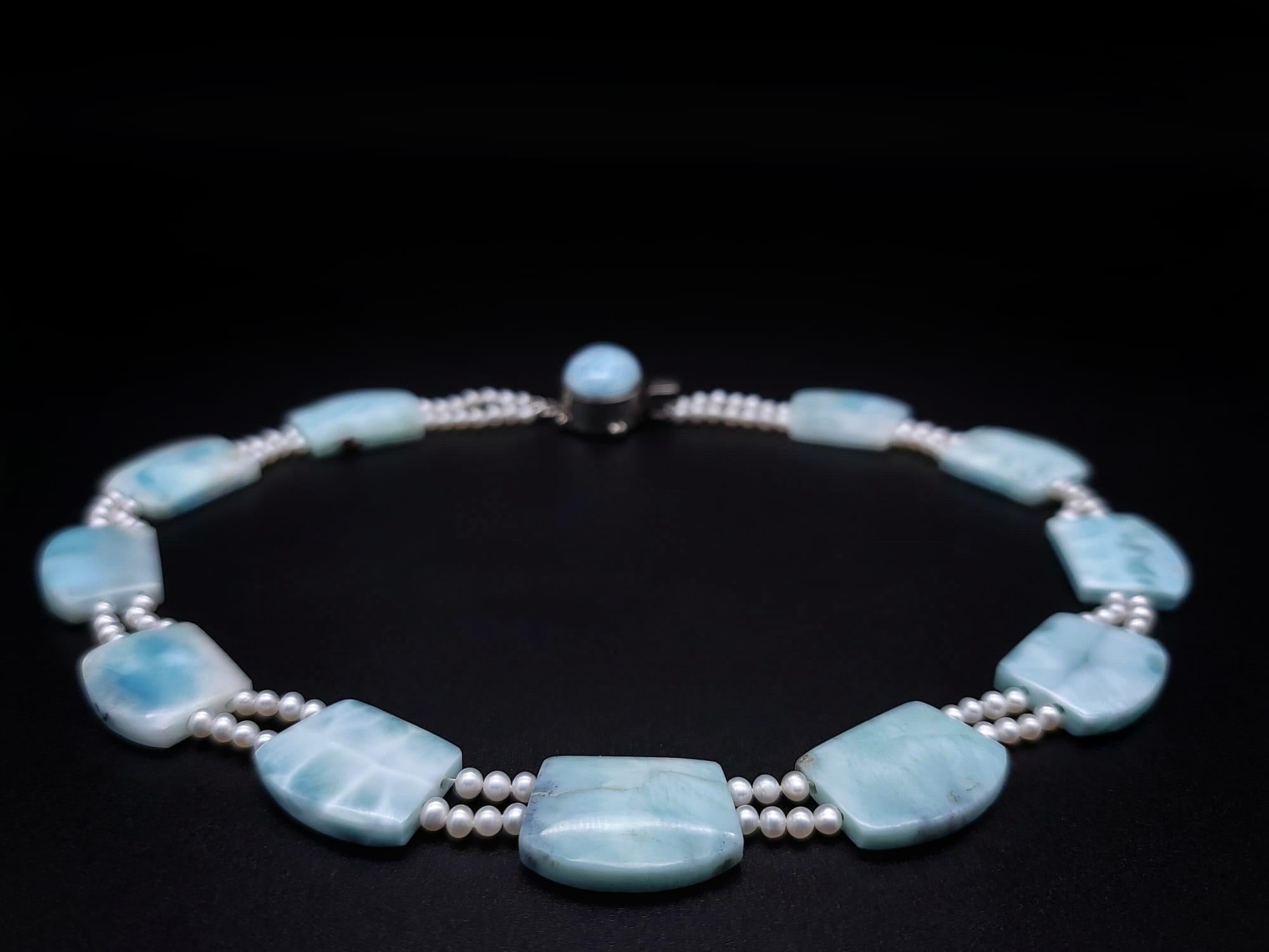 A.Jeschel Splendida collana di piastre di Larimar naturale. in vendita 7