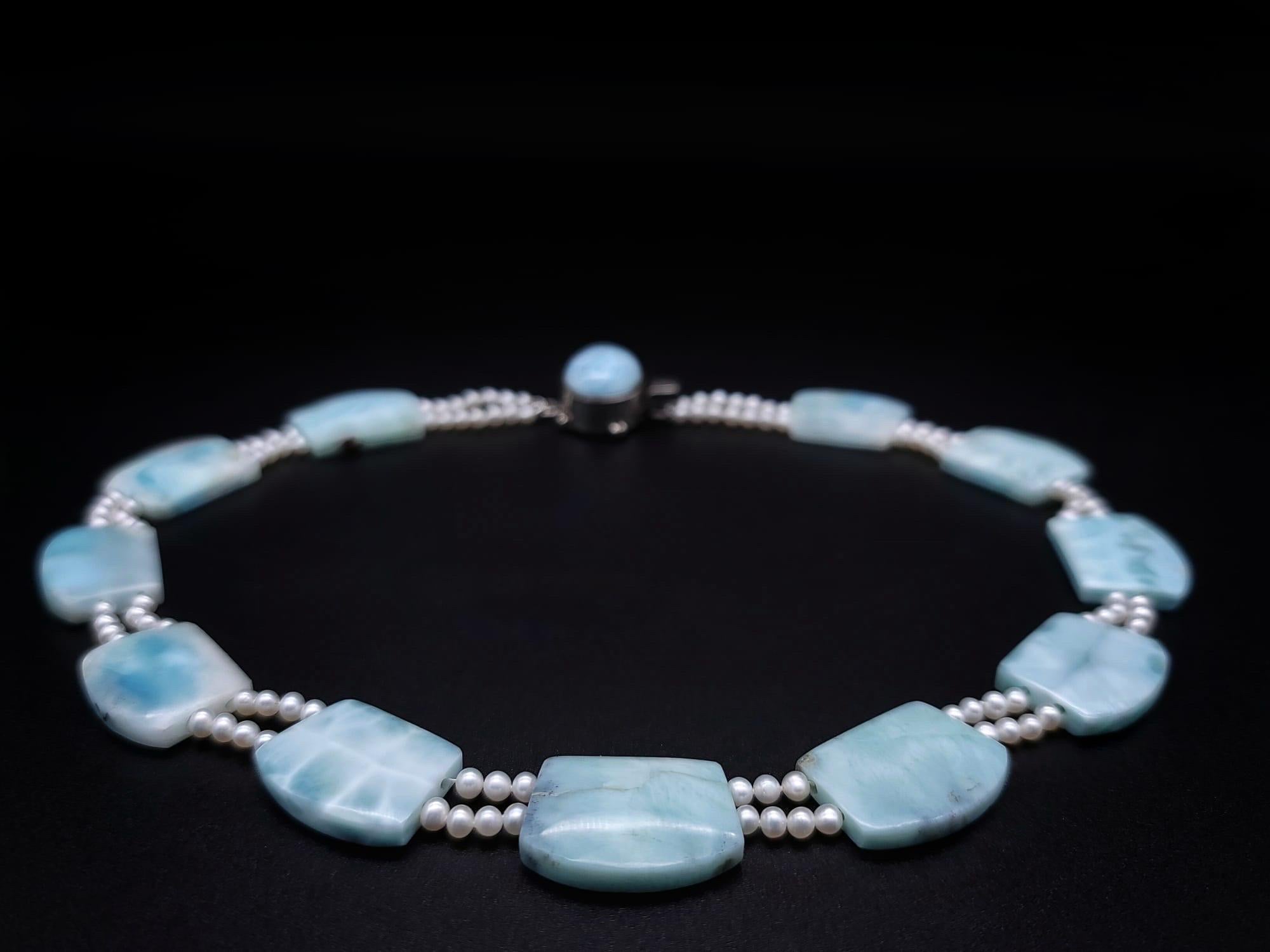 A.Jeschel Wunderschöne natürliche Larimar-Teller-Halskette. im Angebot 6