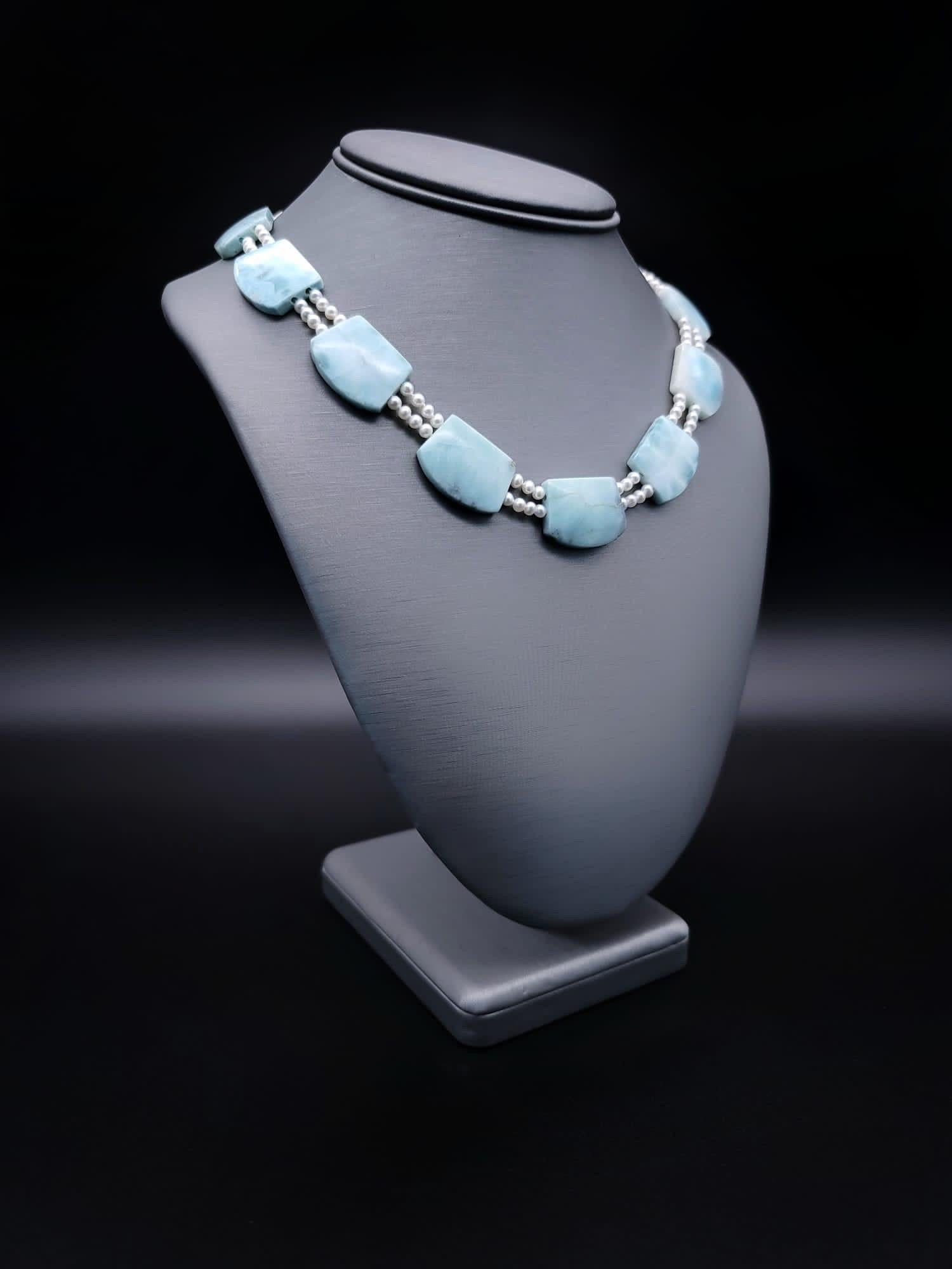 Contemporary A.Jeschel Gorgeous Natural Larimar plates necklace. For Sale