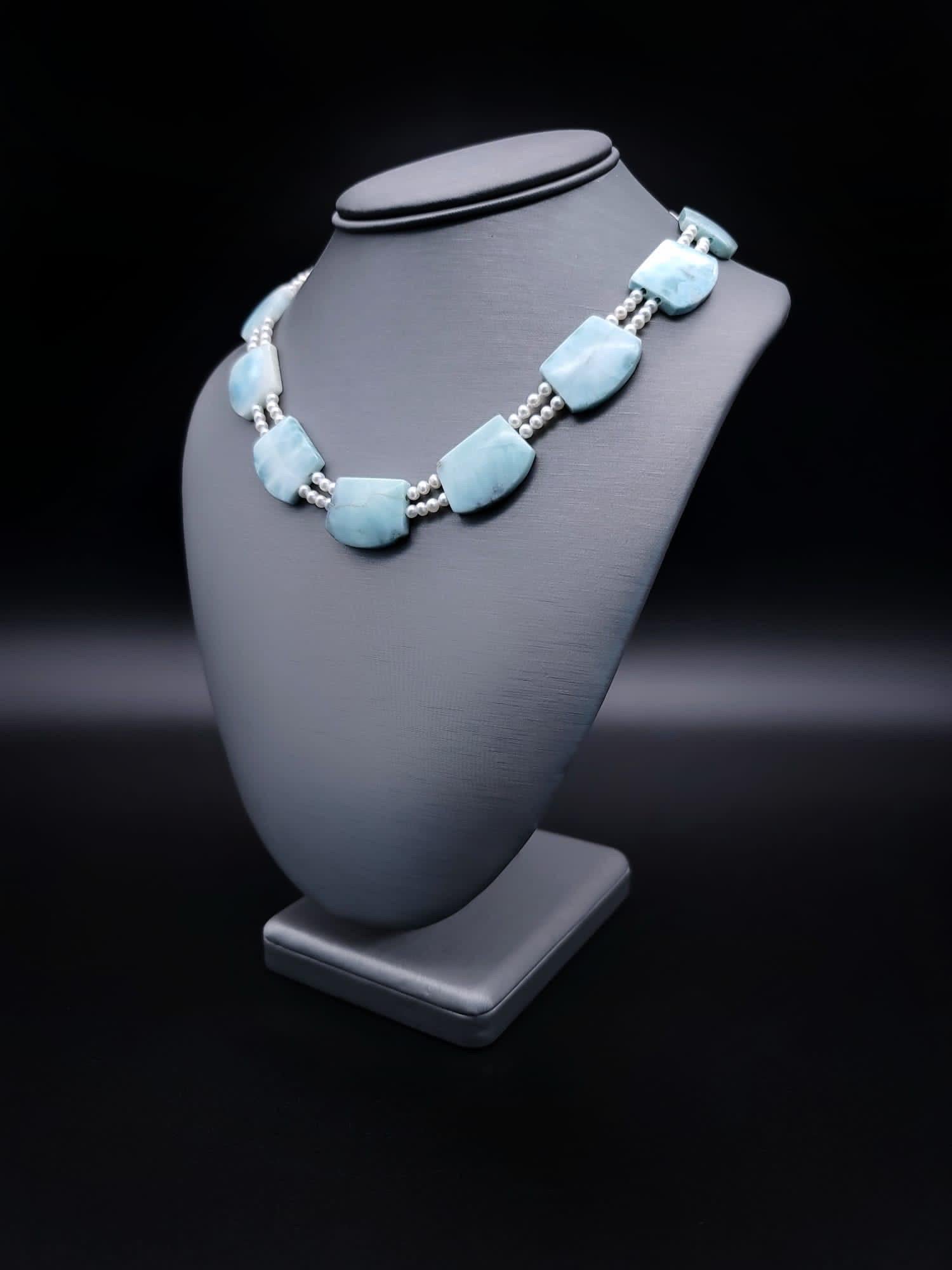 A.Jeschel Gorgeous Natural Larimar plates necklace. In New Condition For Sale In Miami, FL