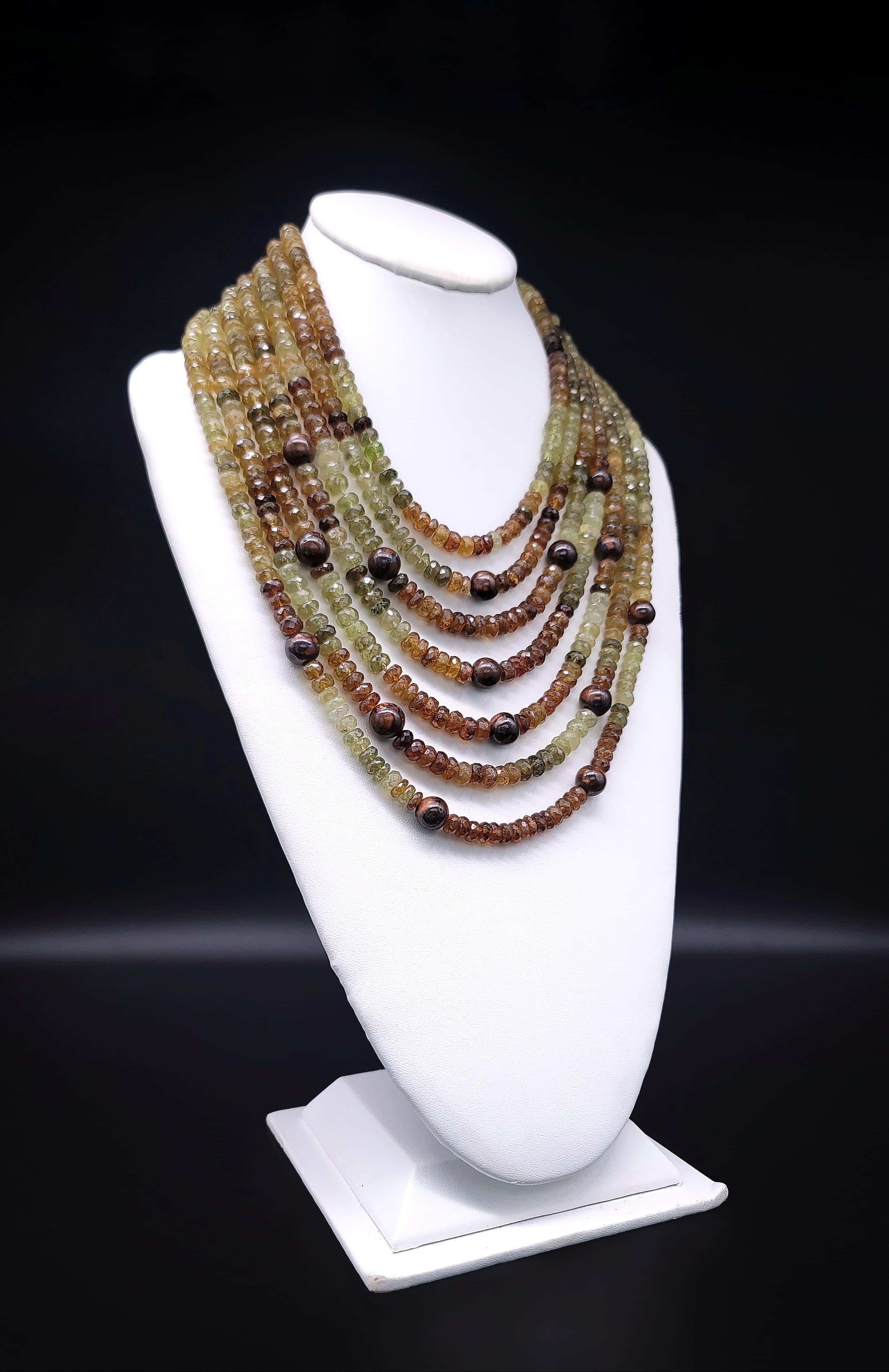 A.Jeschel Green and Brown Garnet Multi strand necklace For Sale 4