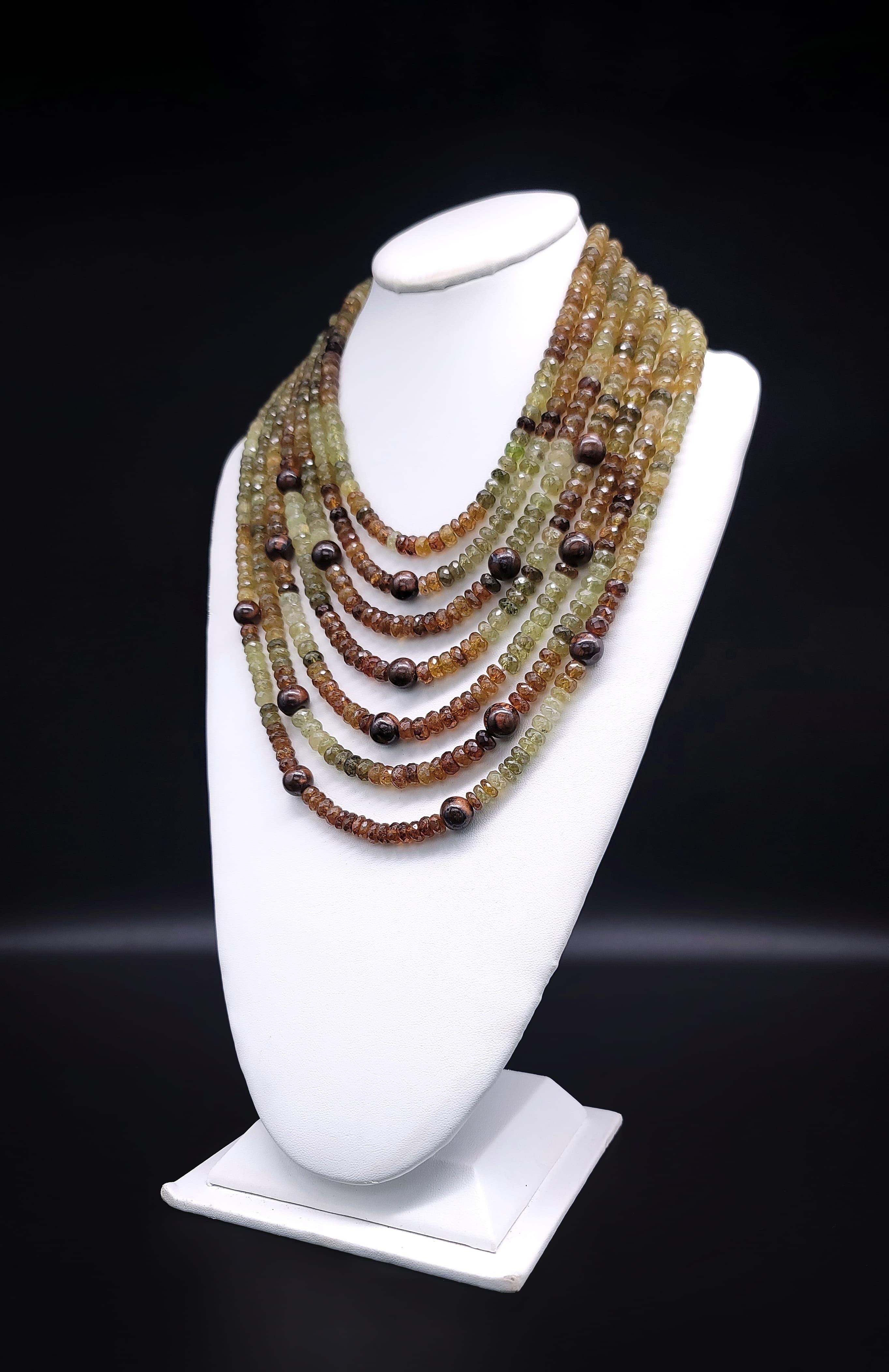 Contemporary A.Jeschel Green and Brown Garnet Multi strand necklace For Sale