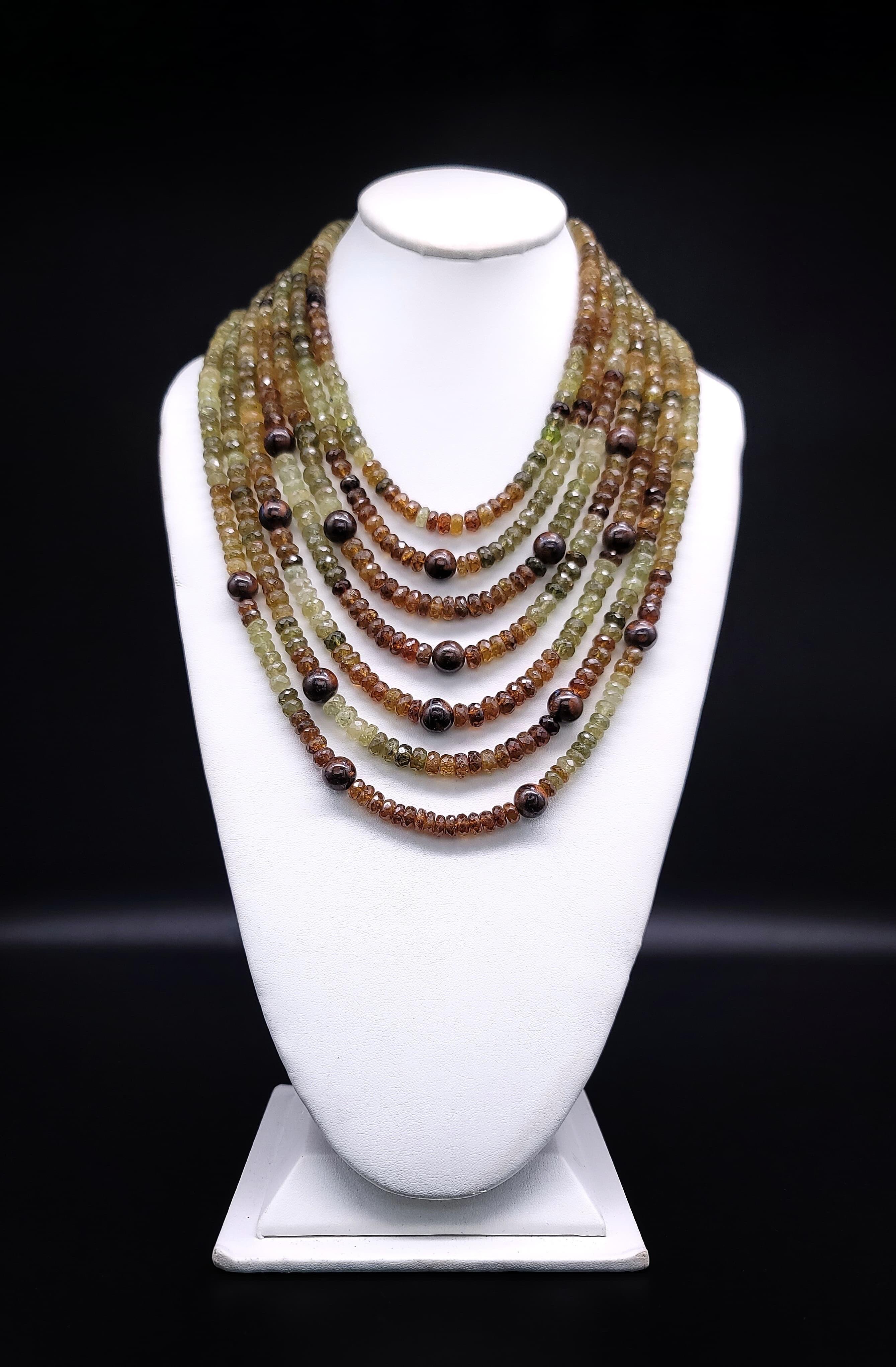 A.Jeschel Green and Brown Garnet Multi strand necklace For Sale 3