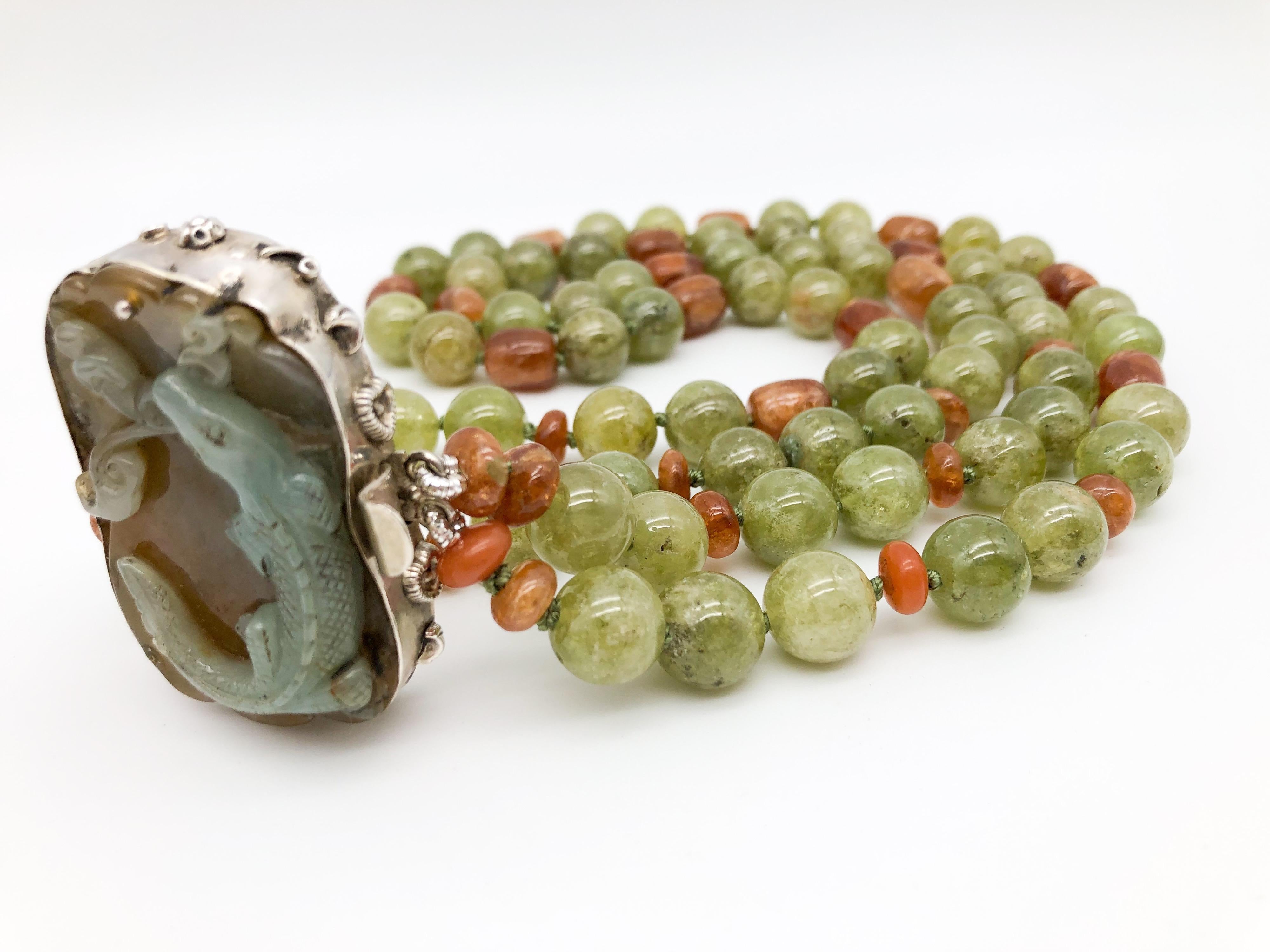 Contemporary A.Jeschel  Green Garnet Necklace with Jade Clasp