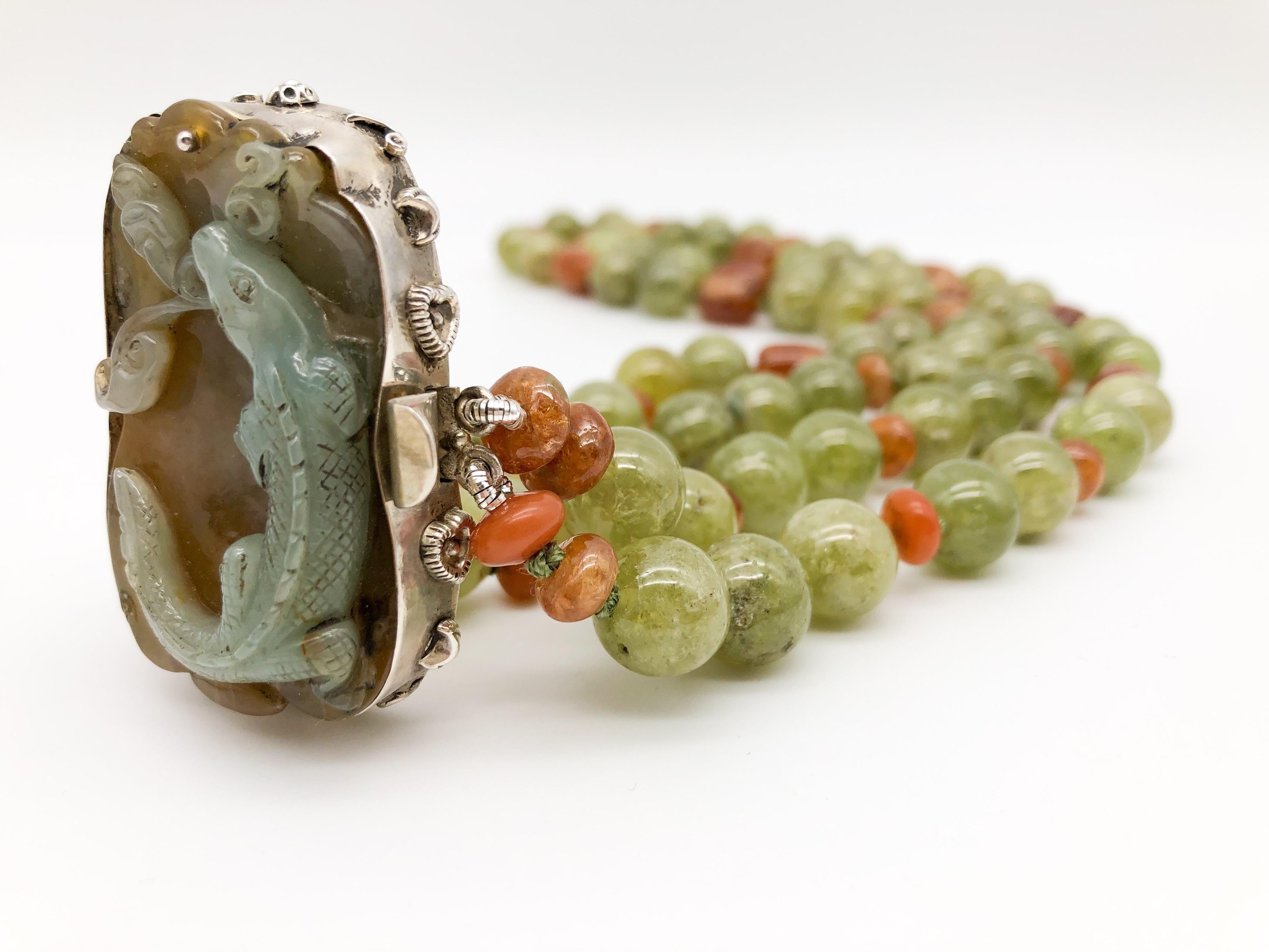 A.Jeschel  Green Garnet Necklace with Jade Clasp In New Condition In Miami, FL