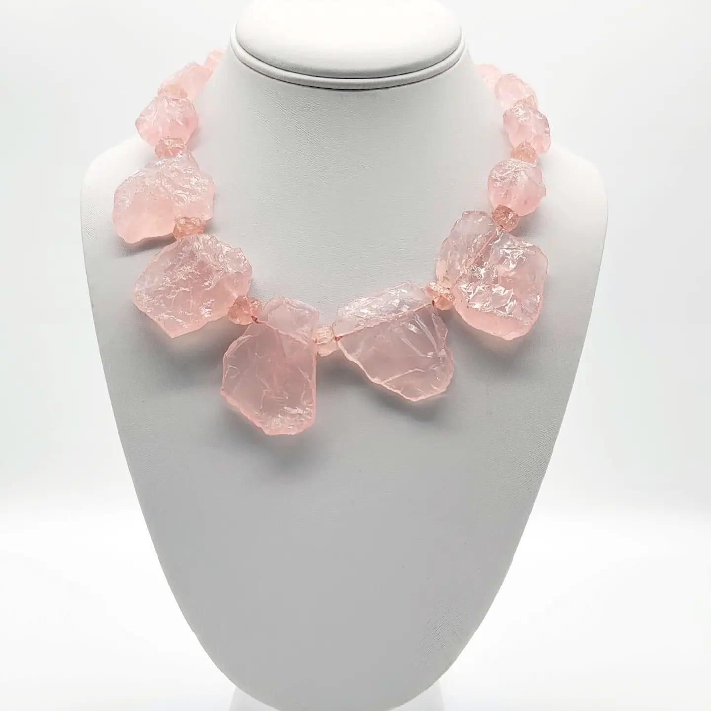 A.Jeschel Hammered stone Rose Quartz necklace For Sale 2