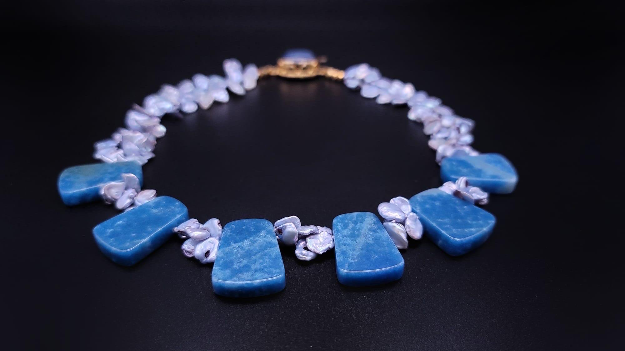 A.Jeschel Havenly Blue Quartz and Baroque Pearl necklace. For Sale 4