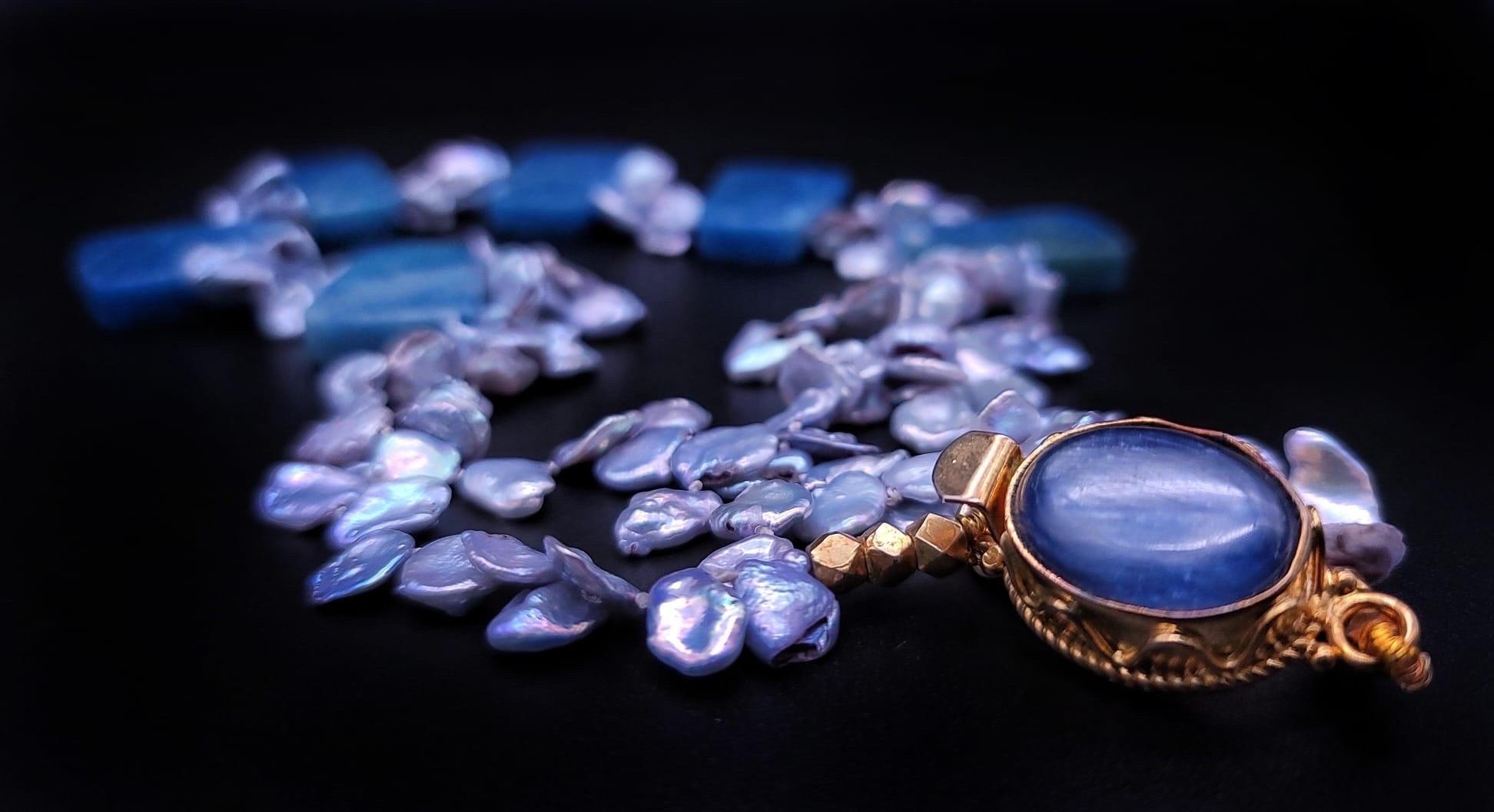 A.Jeschel Havenly Blue Quartz and Baroque Pearl necklace. For Sale 5