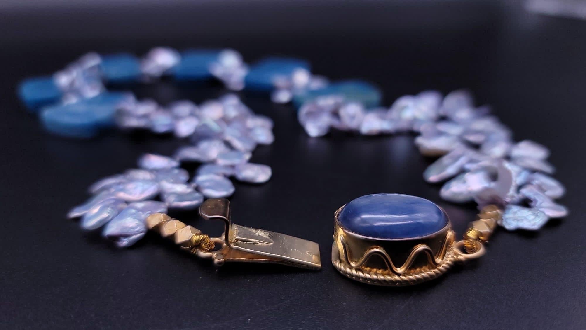 A.Jeschel Havenly Blue Quartz and Baroque Pearl necklace. For Sale 8