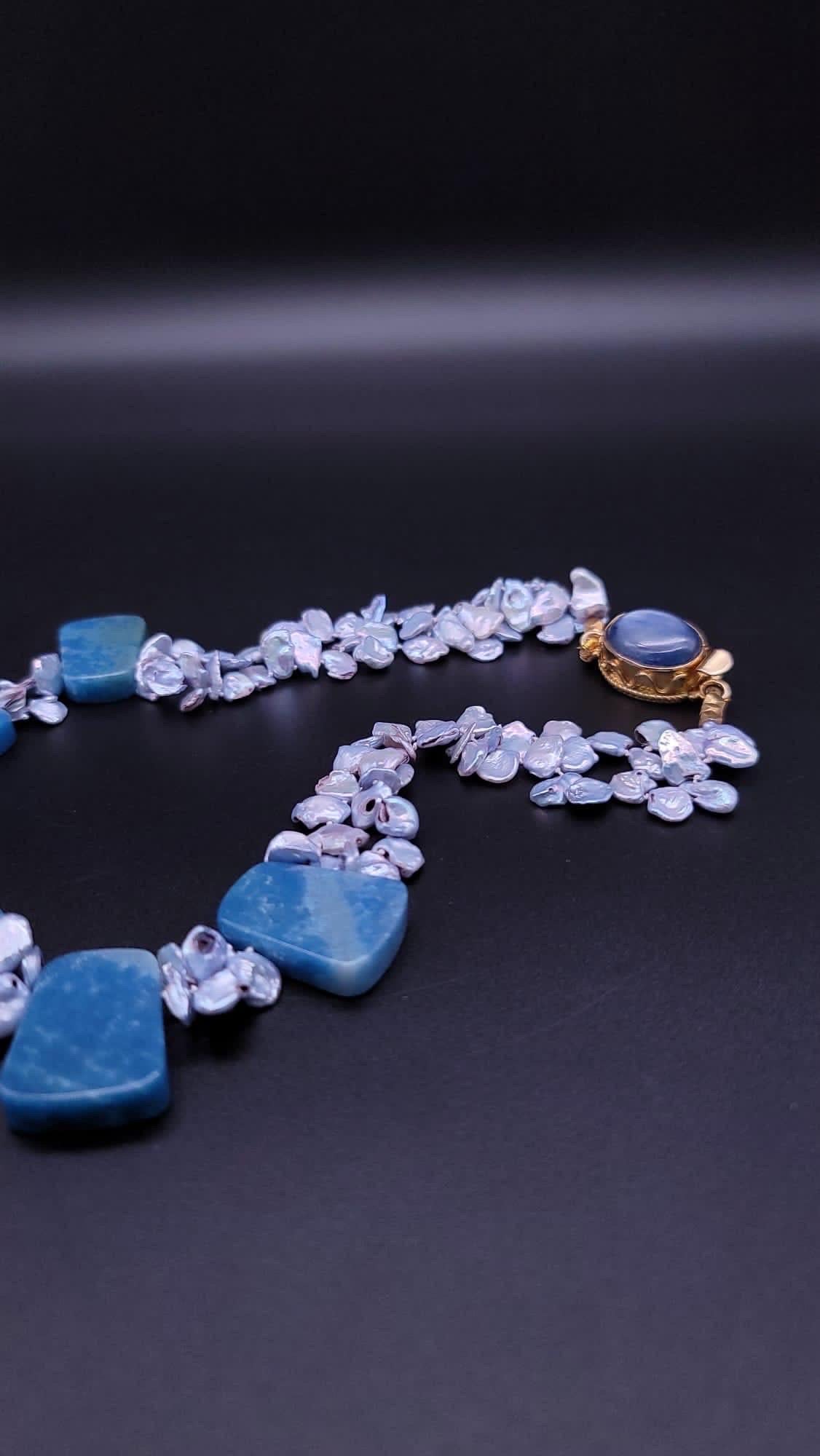 A.Jeschel Havenly Blue Quartz and Baroque Pearl necklace. For Sale 10