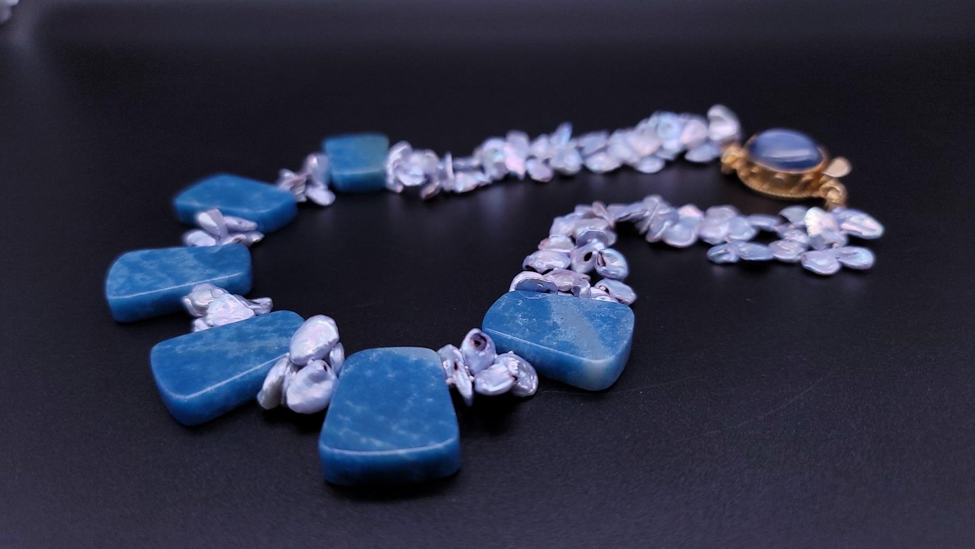 A.Jeschel Havenly Blue Quartz and Baroque Pearl necklace. For Sale 13