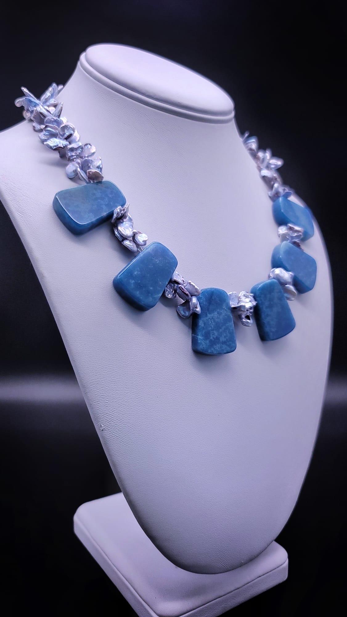 A.Jeschel Havenly Blue Quartz and Baroque Pearl necklace. In New Condition For Sale In Miami, FL