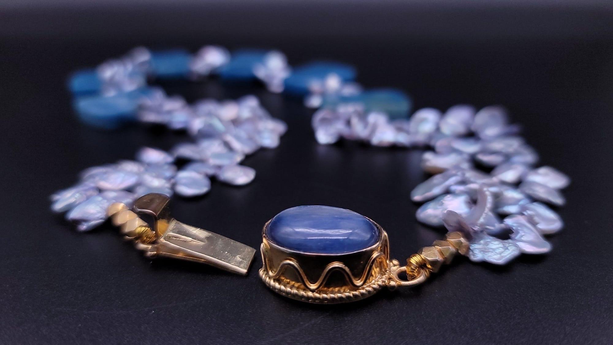 A.Jeschel Havenly Blue Quartz and Baroque Pearl necklace. For Sale 1