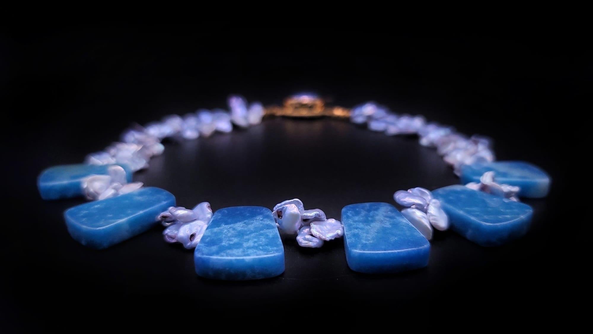 A.Jeschel Havenly Blue Quartz and Baroque Pearl necklace. For Sale 2