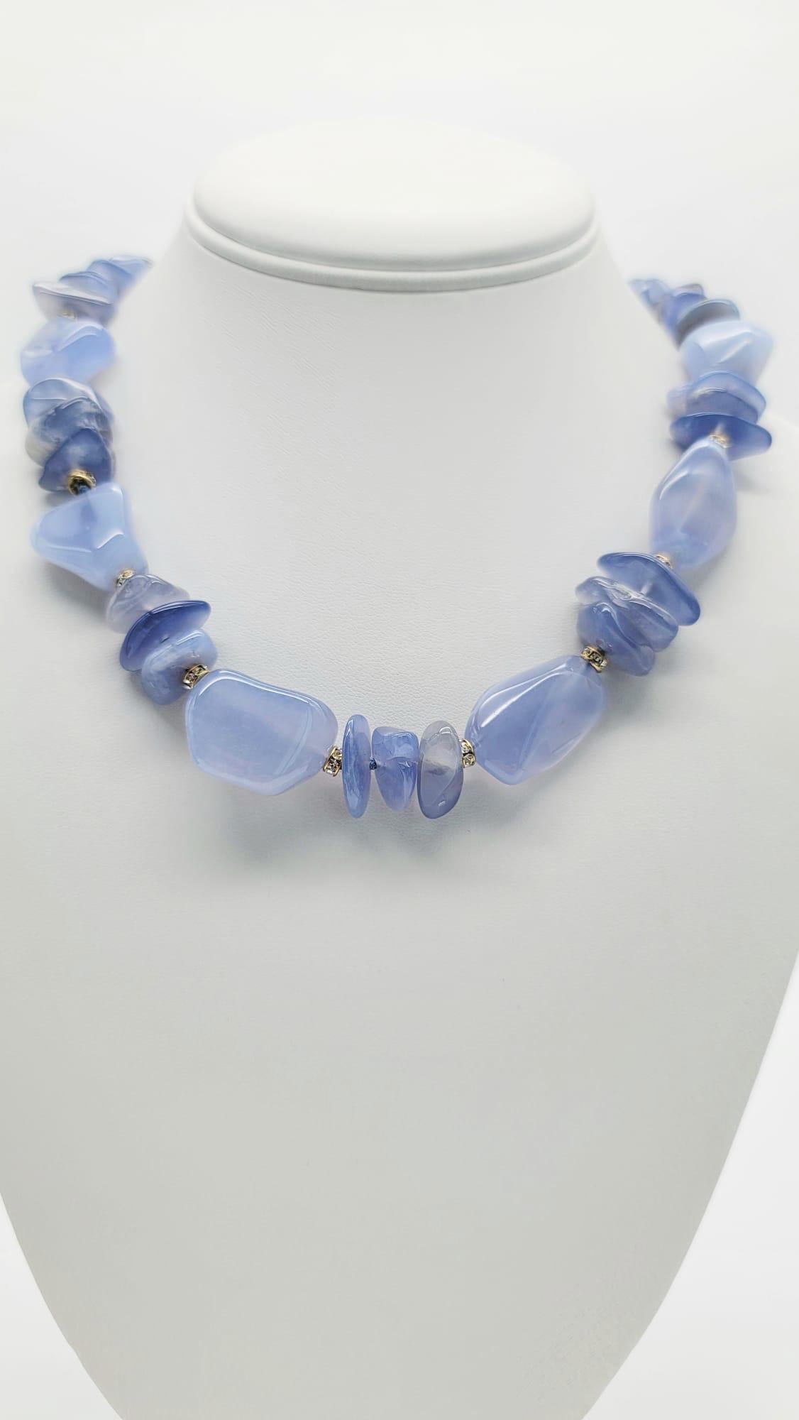 Mixed Cut A.Jeschel Heavenly Blue Chalcedony necklace For Sale
