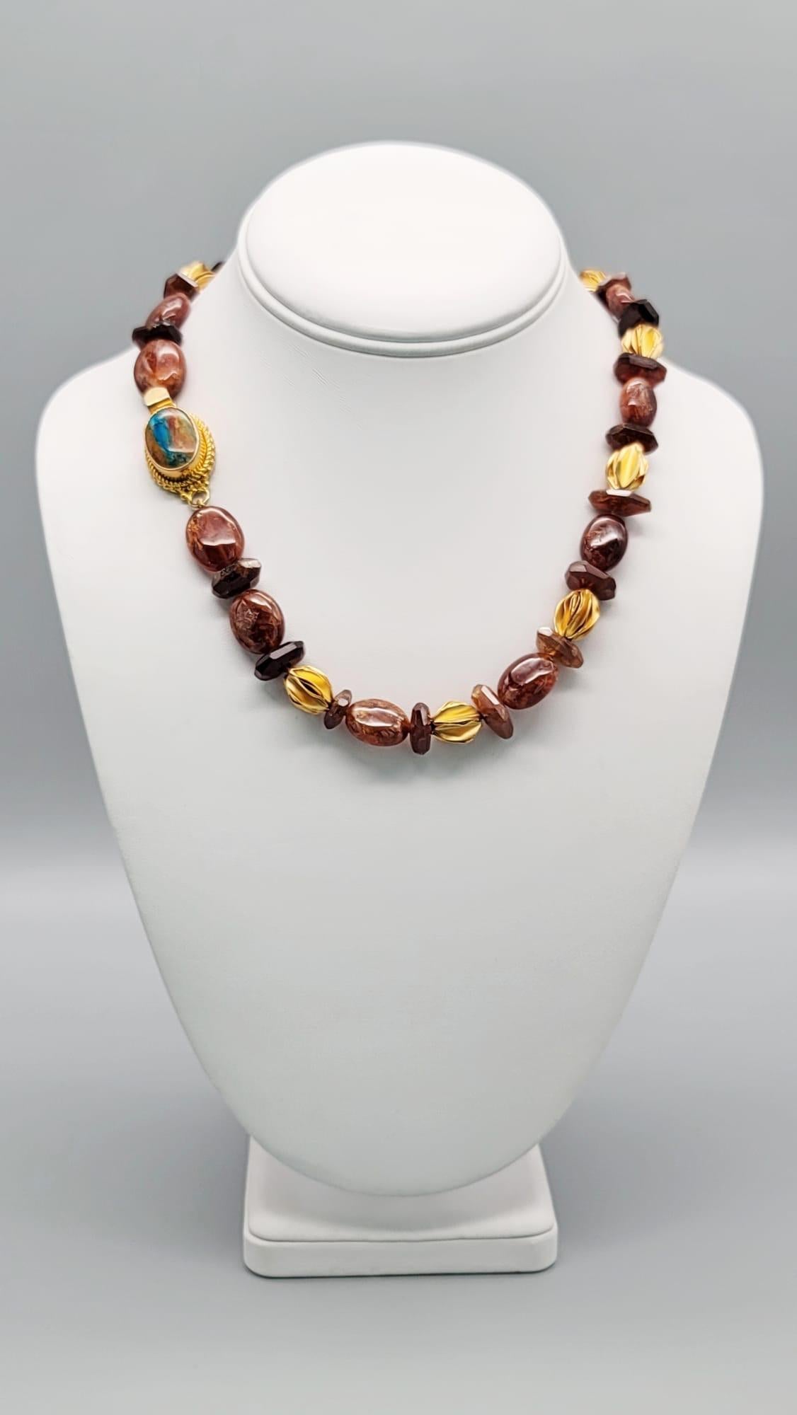 Contemporary A.Jeschel Hessonite Garnet set in a classic single strand necklace. For Sale