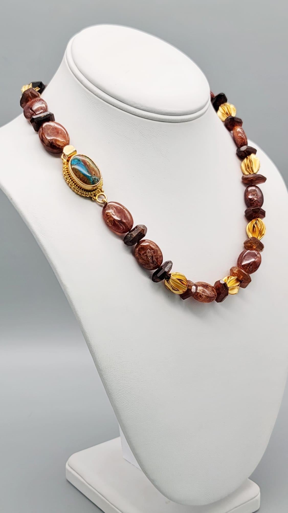 Mixed Cut A.Jeschel Hessonite Garnet set in a classic single strand necklace. For Sale