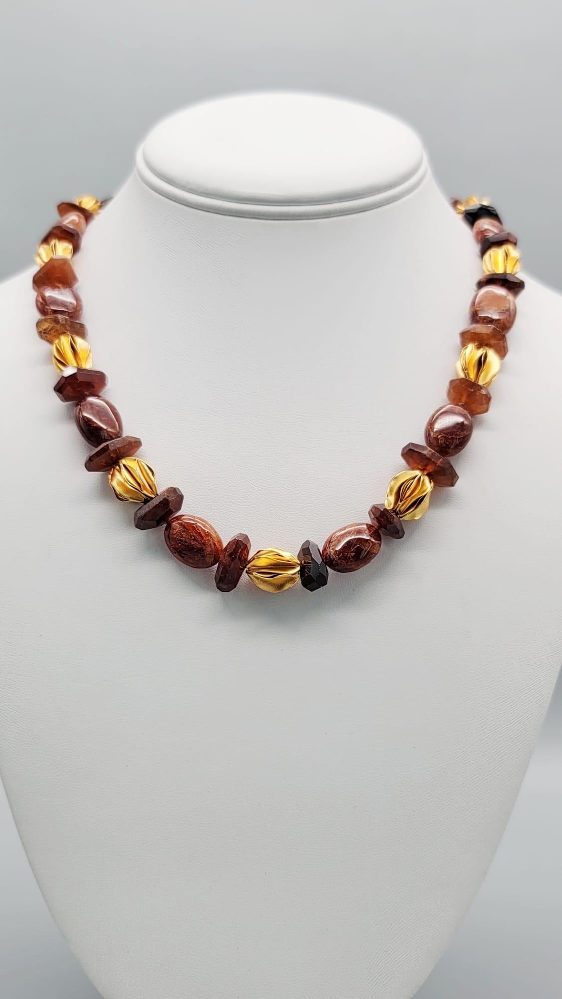 Women's A.Jeschel Hessonite Garnet set in a classic single strand necklace. For Sale