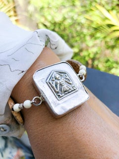 A.Jeschel  Jasper, carved bone, vintage silver Buddha bracelet.