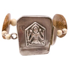 A.Jeschel  Jasper, carved bone, vintage silver Buddha bracelet.