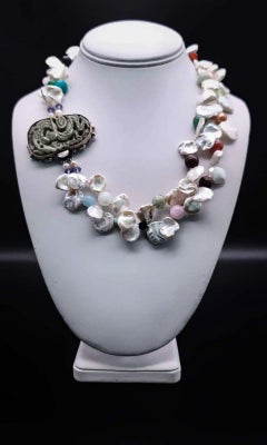 A.Jeschel  Keshi Pearl & Assorted Gems Necklace