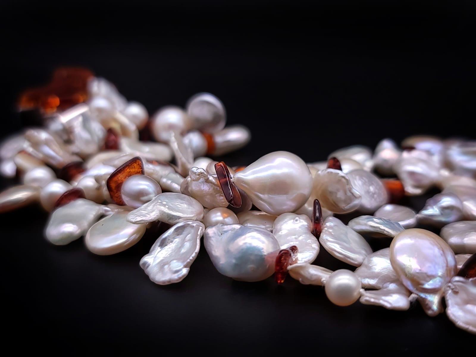 A.Jeschel Keshi Pearl necklace with an Amber Cross. For Sale 9