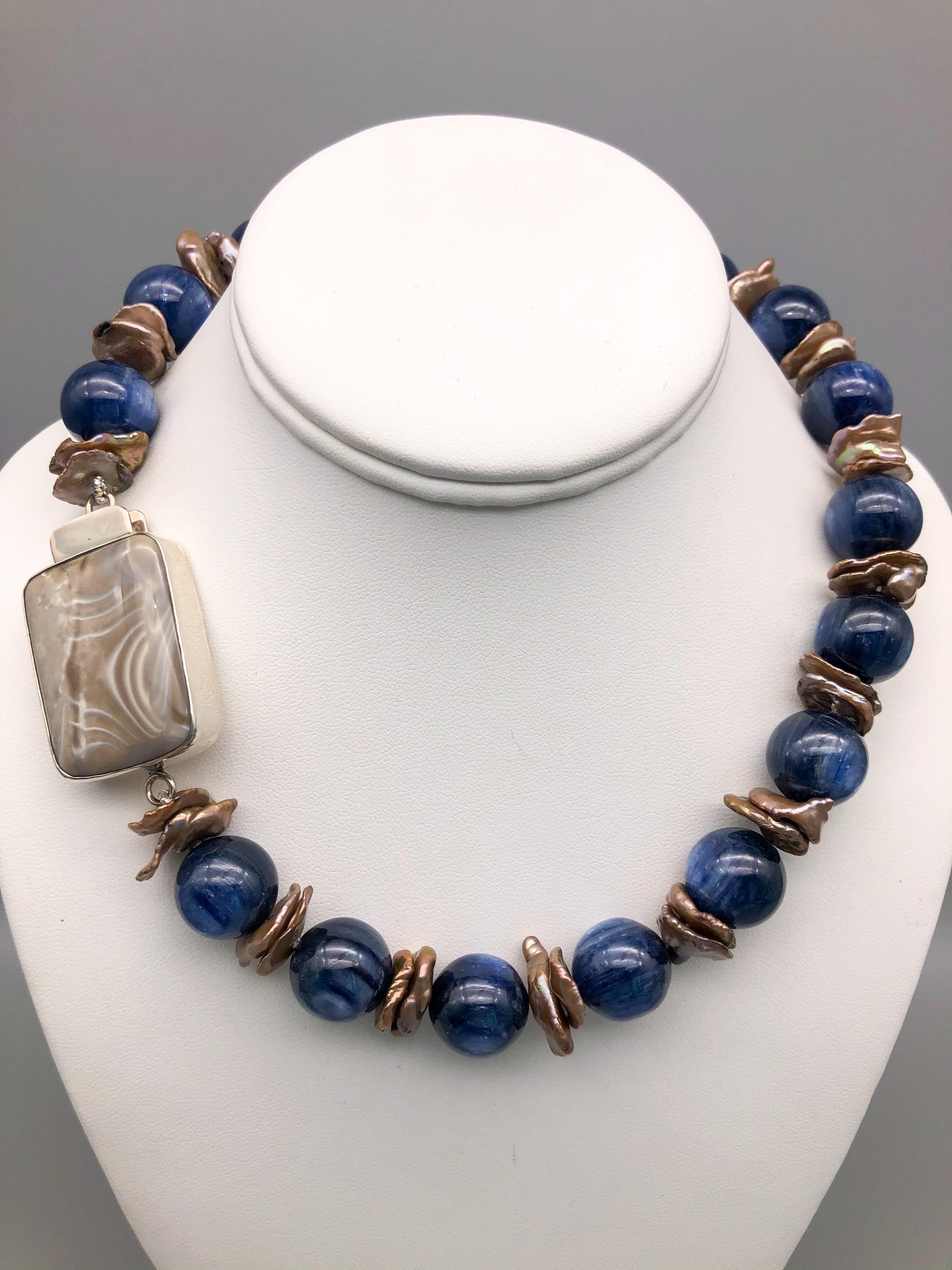 A.Jeschel Kyanite and bronze Keshi  Pearls.  In New Condition For Sale In Miami, FL