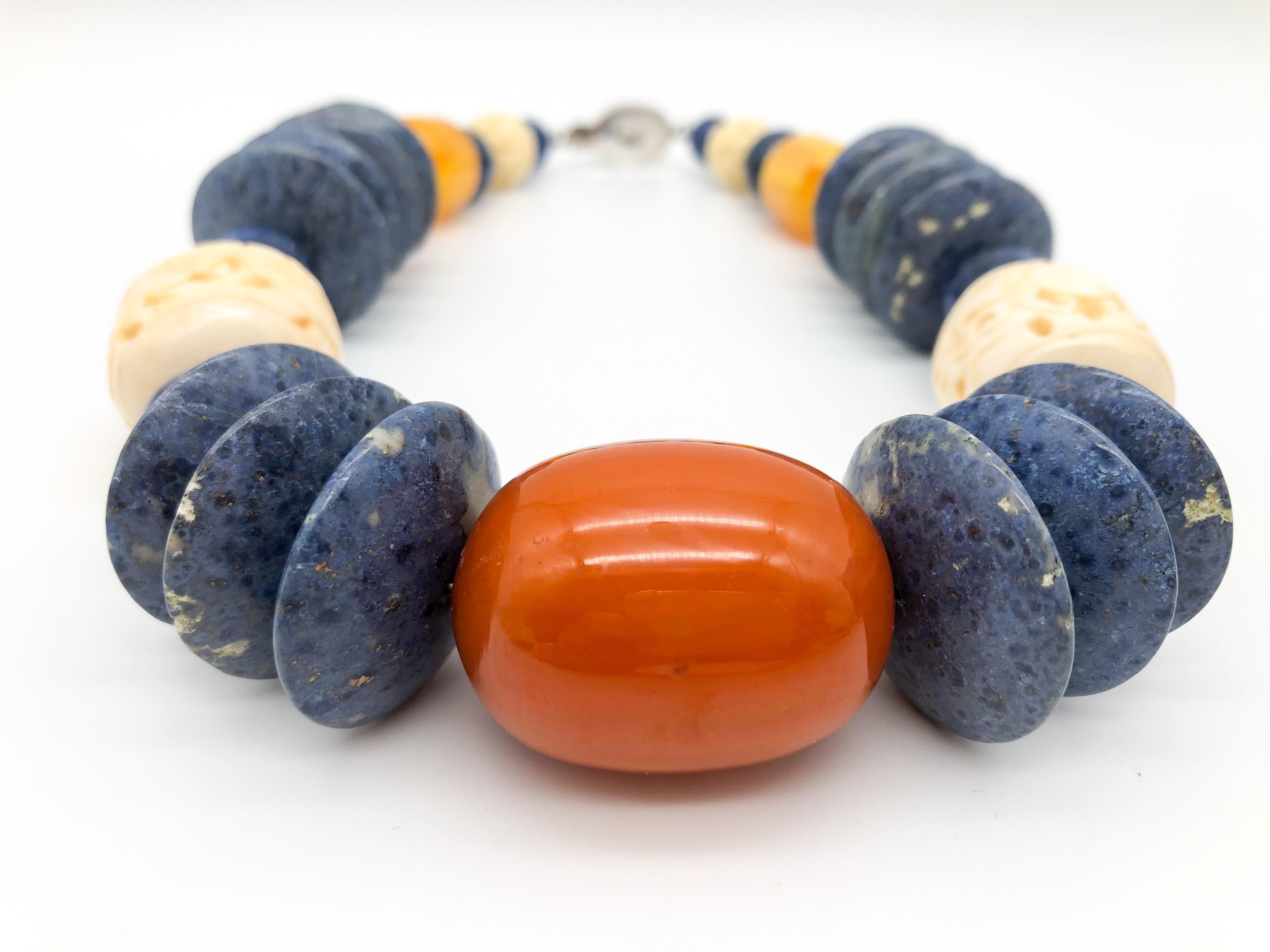 Women's A.Jeschel Kyanite, coral, sodalite combine in bold, strong necklace. 