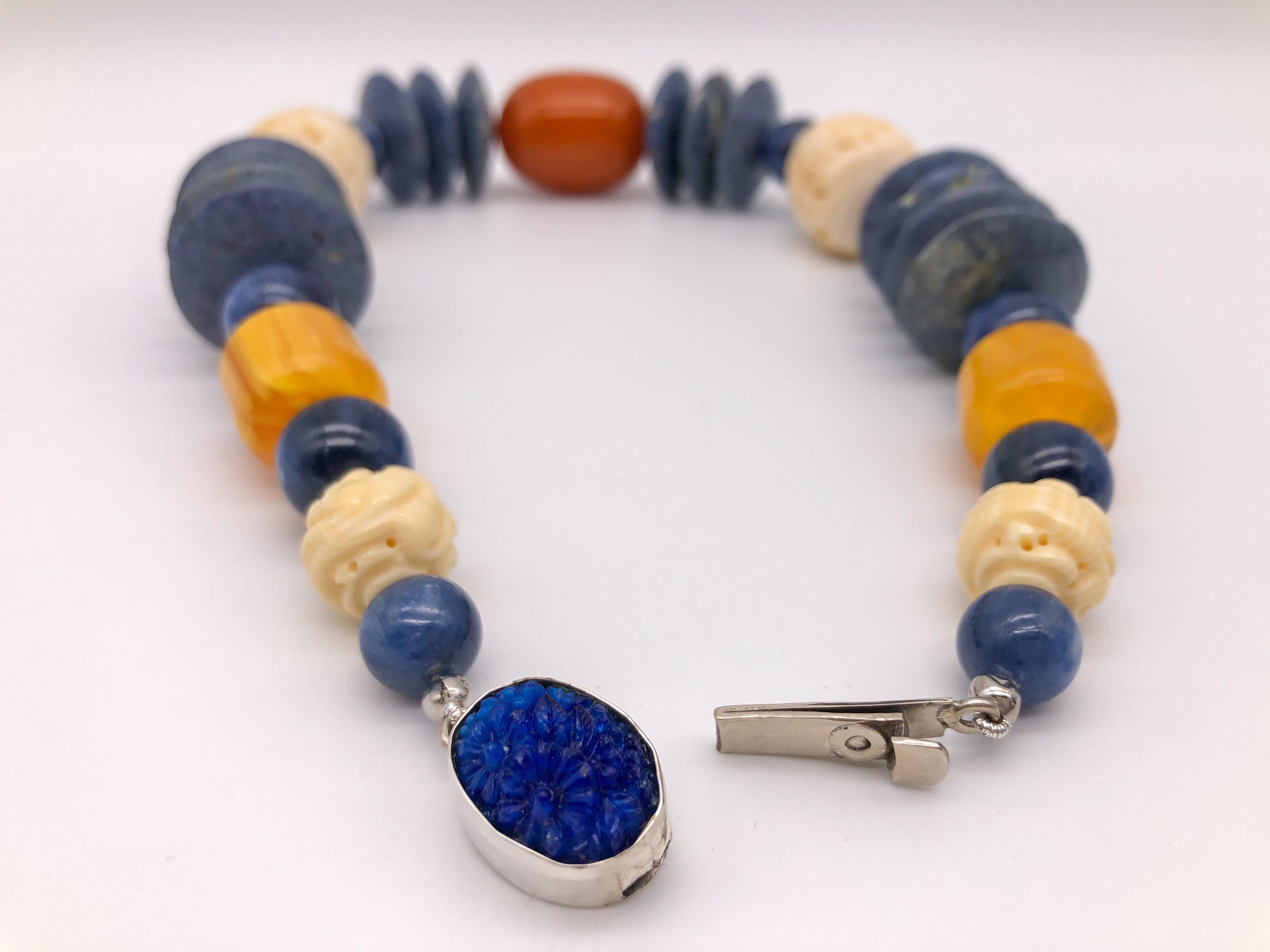 A.Jeschel Kyanite, coral, sodalite combine in bold, strong necklace.  3