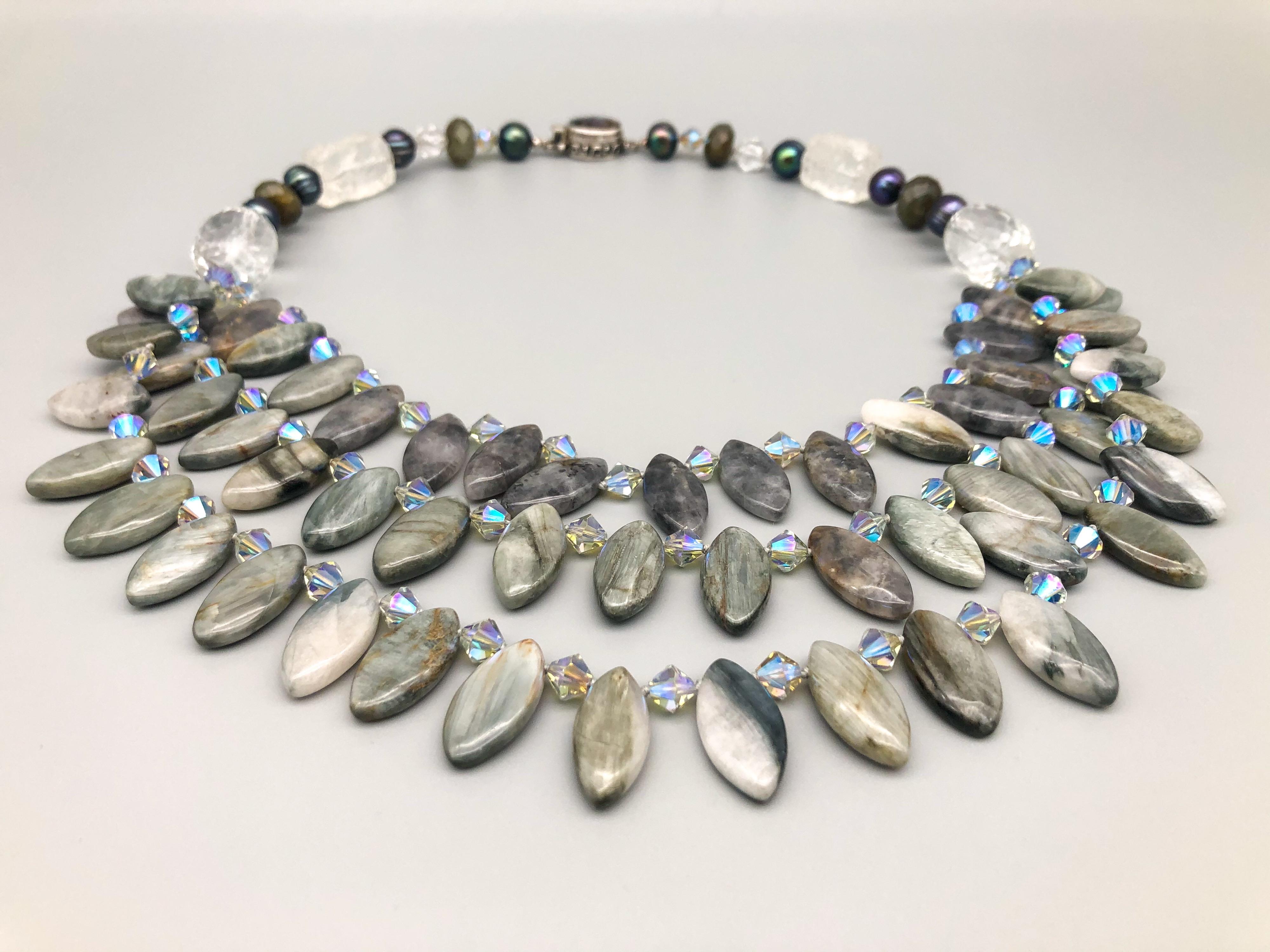 Mixed Cut A.Jeschel Labradorite 3 into 1 brillant necklace For Sale