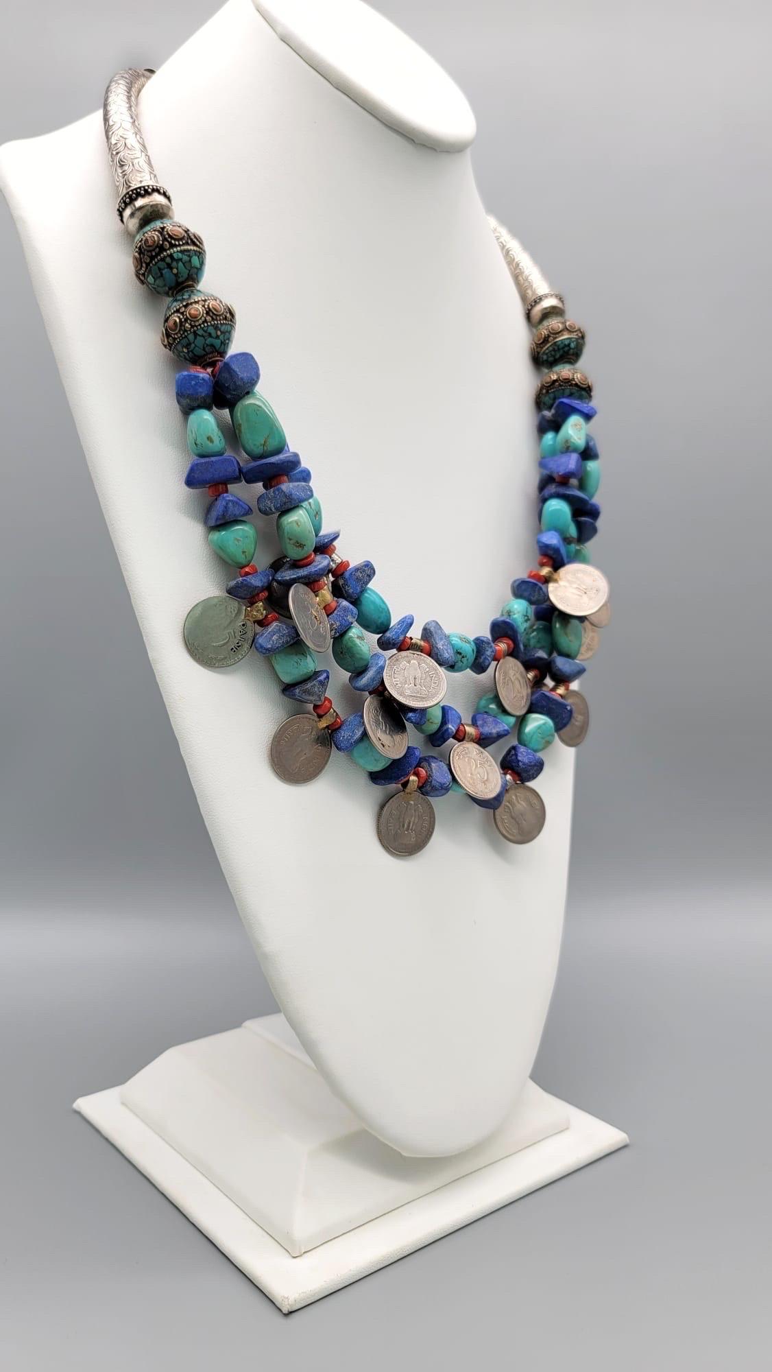 A.Jeschel Lapis and Turquoise dramatic tribal necklace For Sale 7