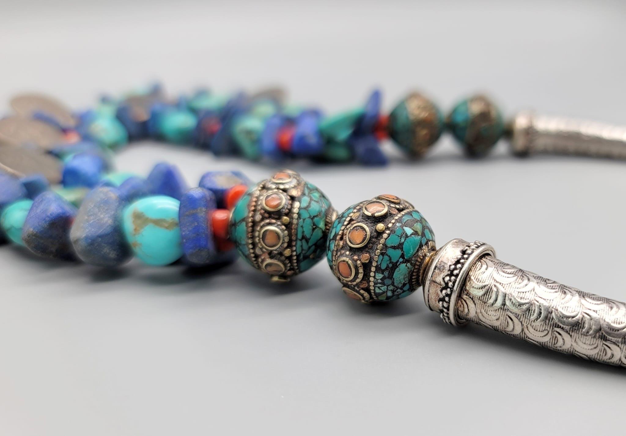 A.Jeschel Lapis and Turquoise dramatic tribal necklace In New Condition For Sale In Miami, FL