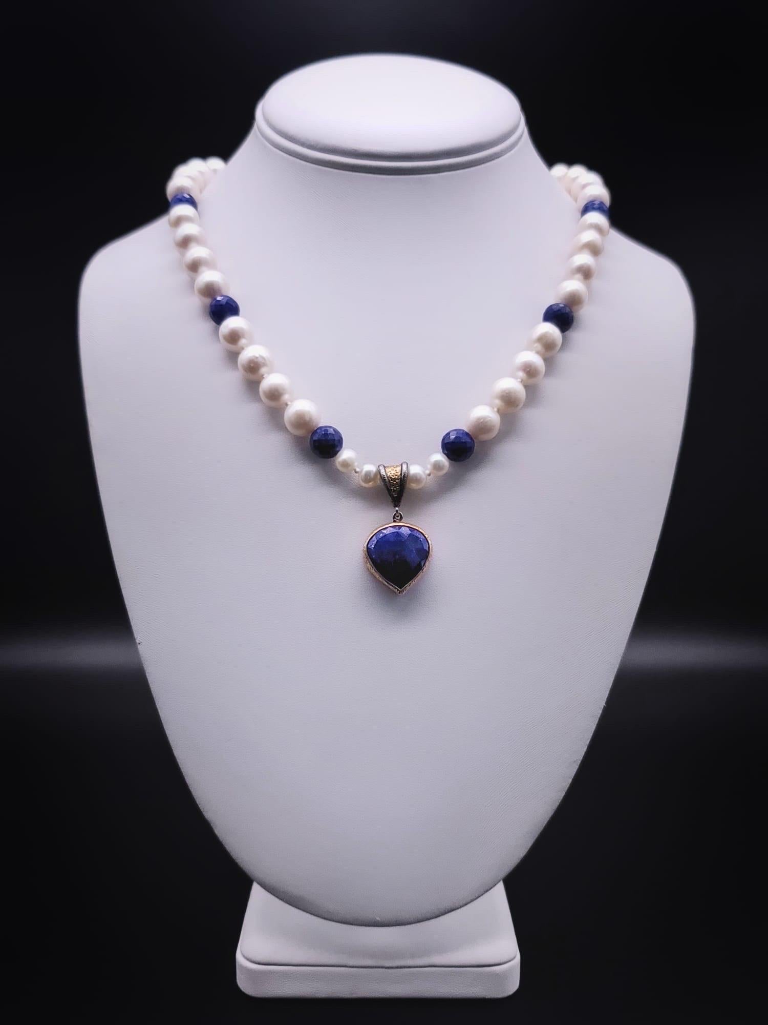 Women's A.Jeschel Lapis Lazuli and pearls Necklace  For Sale