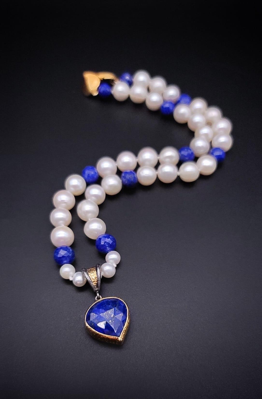 A.Jeschel Lapis Lazuli and pearls Necklace  For Sale 5